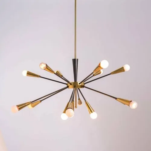 1950's Mid Century Brass Sputnik Italian Chandeliers Ceiling Light Fixture 15