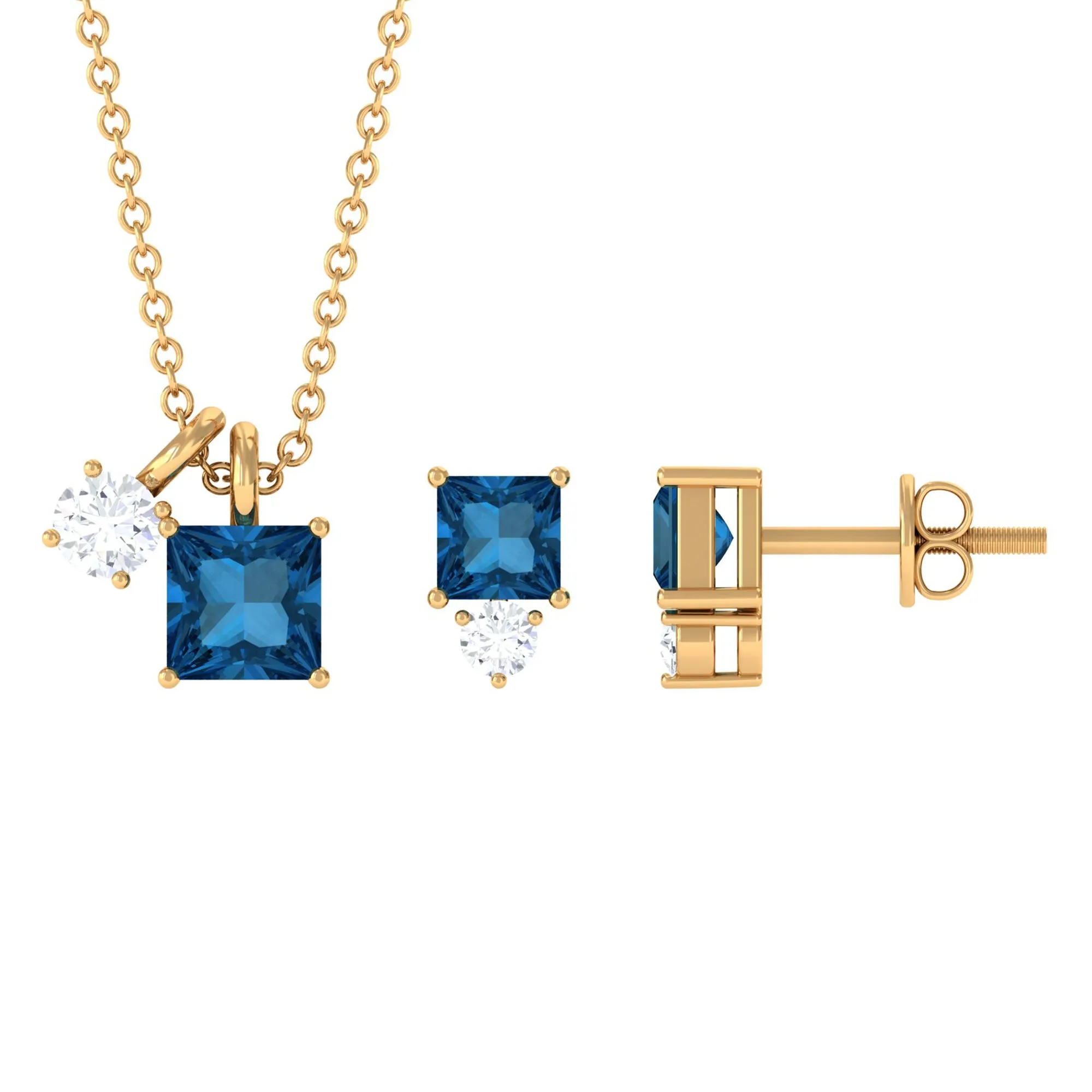 2.5 CT London Blue Topaz and Moissanite Two Stone Pendant Earrings Set