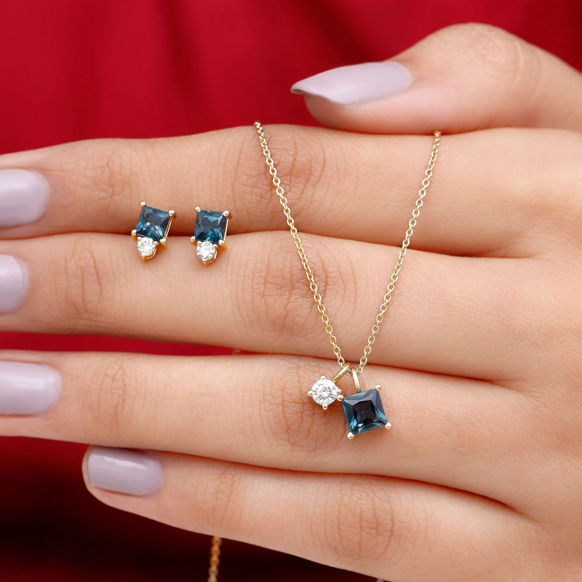 2.5 CT London Blue Topaz and Moissanite Two Stone Pendant Earrings Set