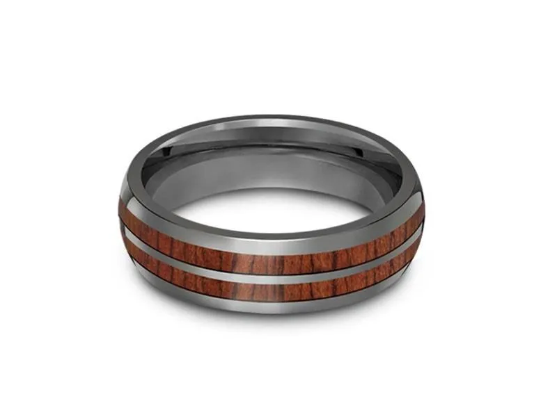 6MM HAWAIIAN Koa Wood TUNGSTEN WEDDING BAND DOME AND GRAY INTERIOR