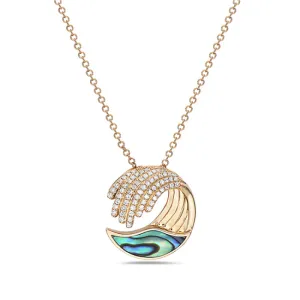 Abalone and Diamond Wave Design Necklace