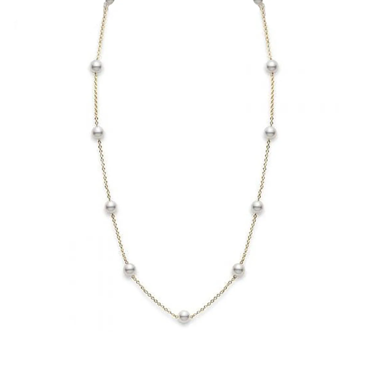 Akoya Cultured Pearl Station Necklace - 18K Yellow Gold