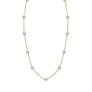 Akoya Cultured Pearl Station Necklace - 18K Yellow Gold