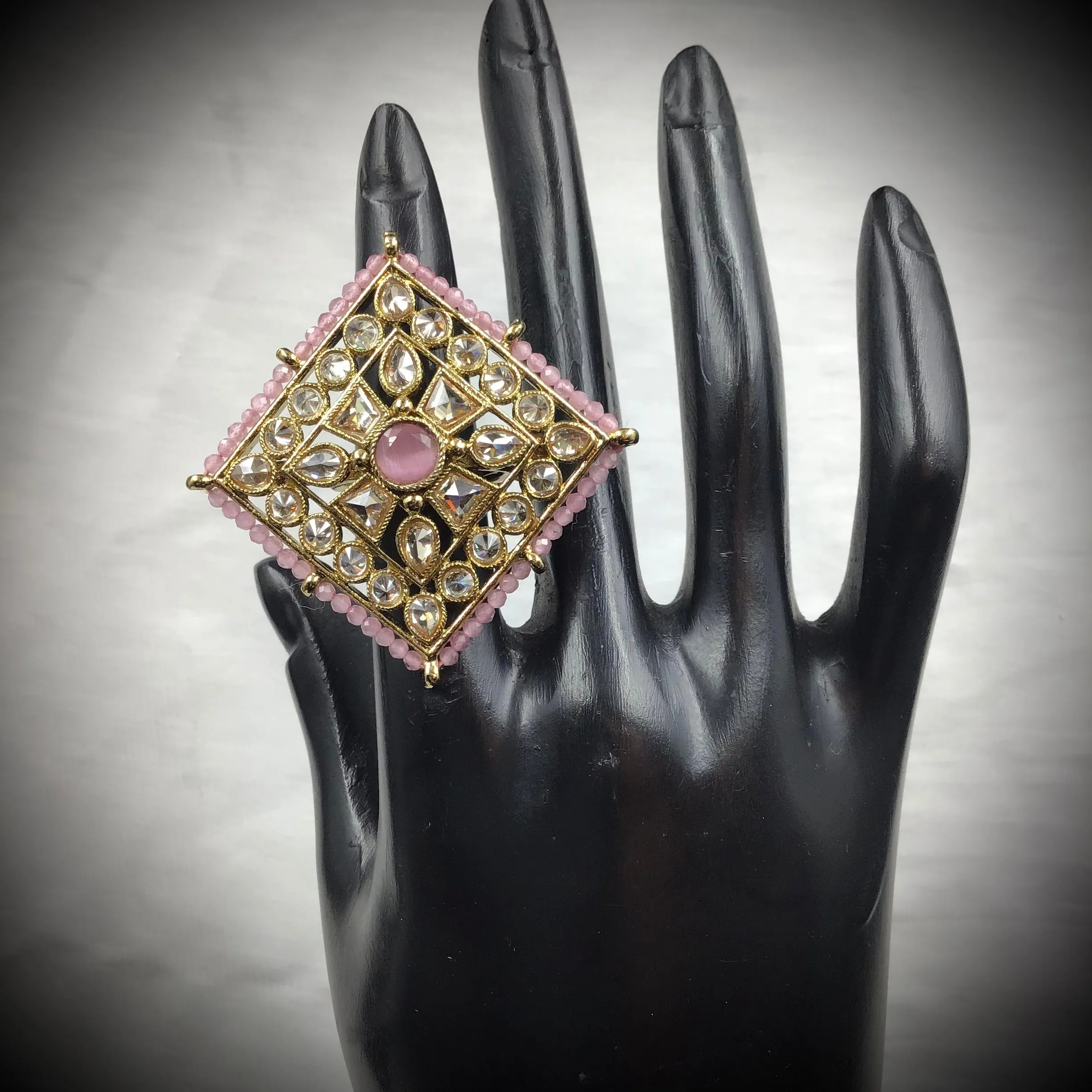 Antique Finish Cocktail Adjustable Pink Ring 13264-0159