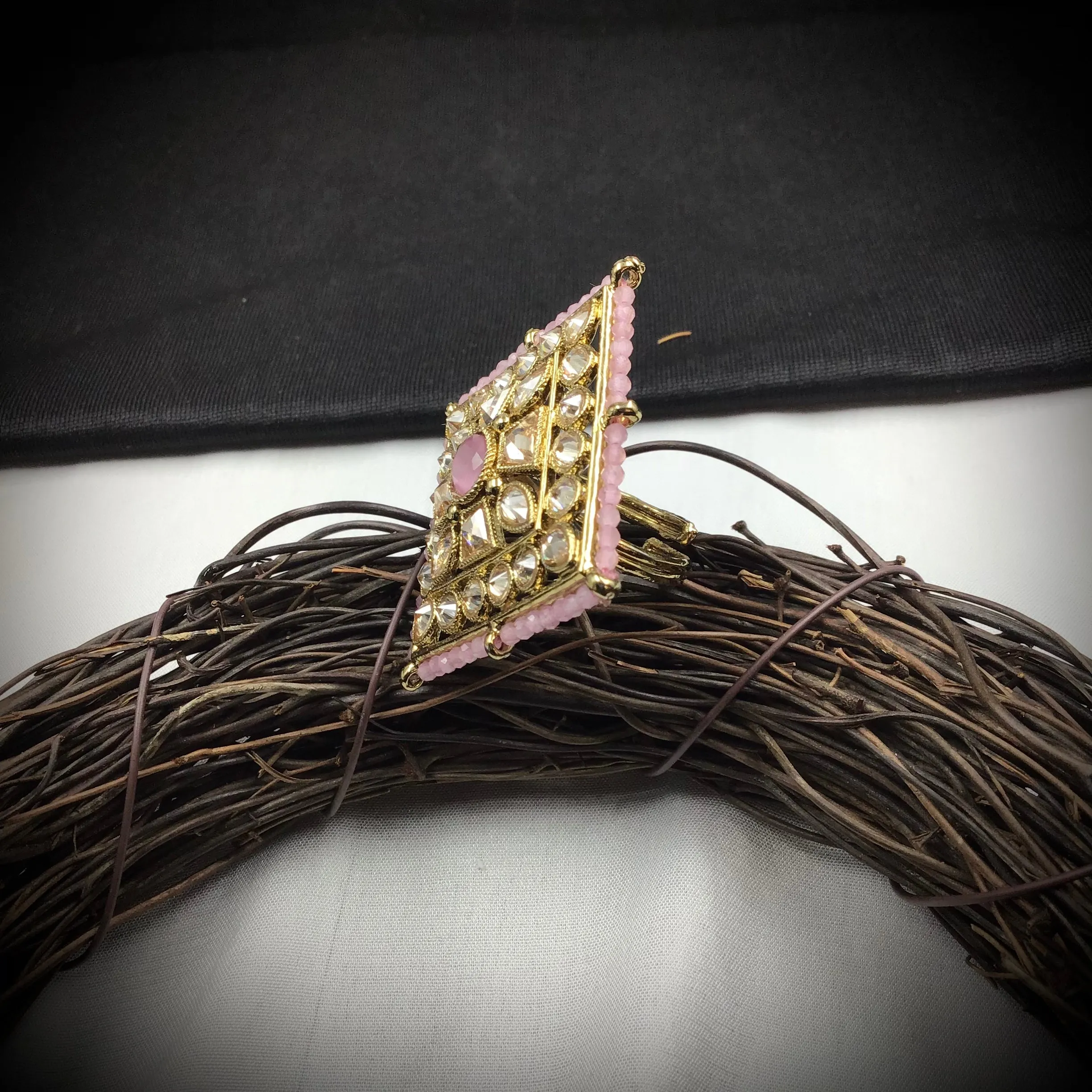Antique Finish Cocktail Adjustable Pink Ring 13264-0159
