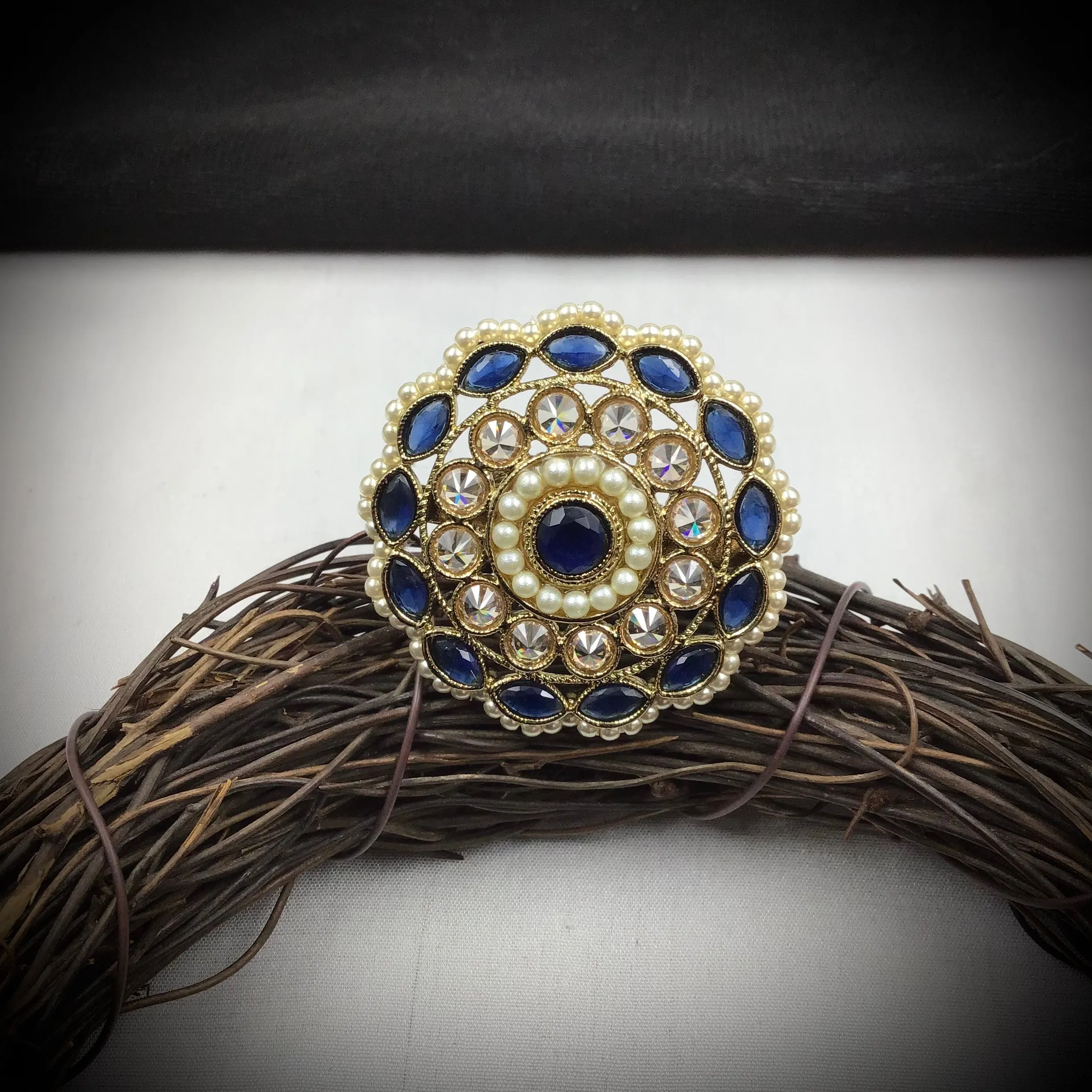 Antique Finish Cocktail Blue Ring 19854-7038