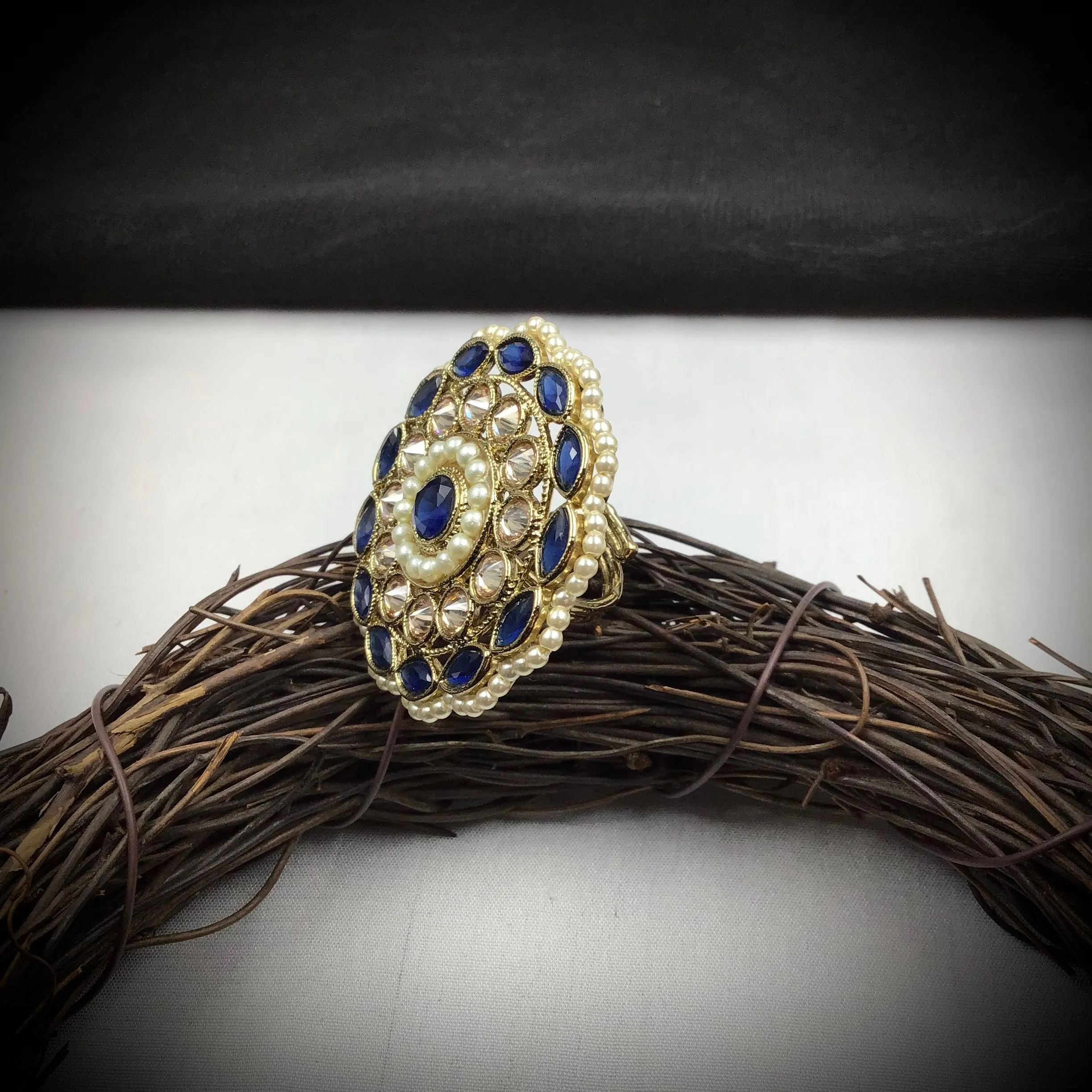 Antique Finish Cocktail Blue Ring 19854-7038