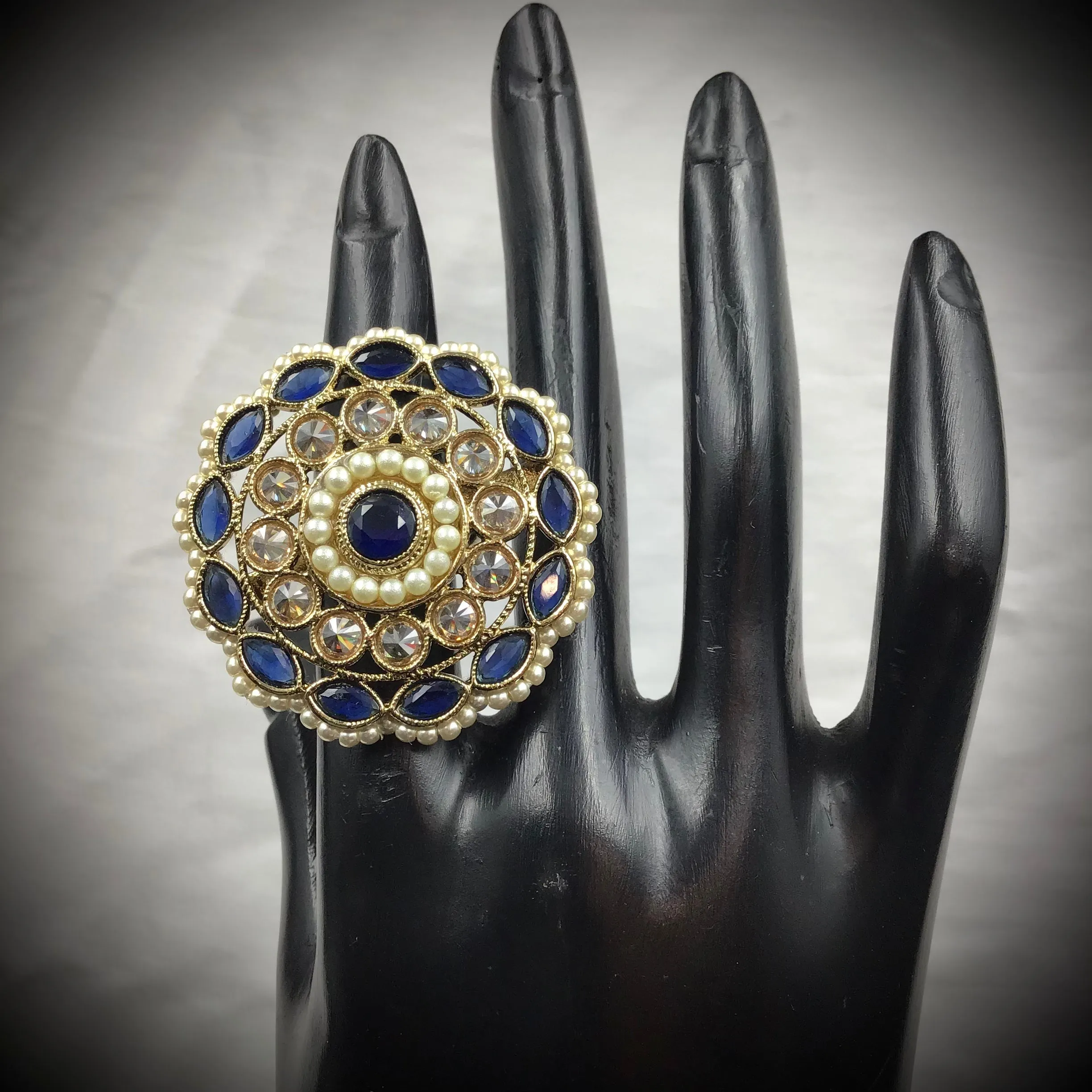 Antique Finish Cocktail Blue Ring 19854-7038