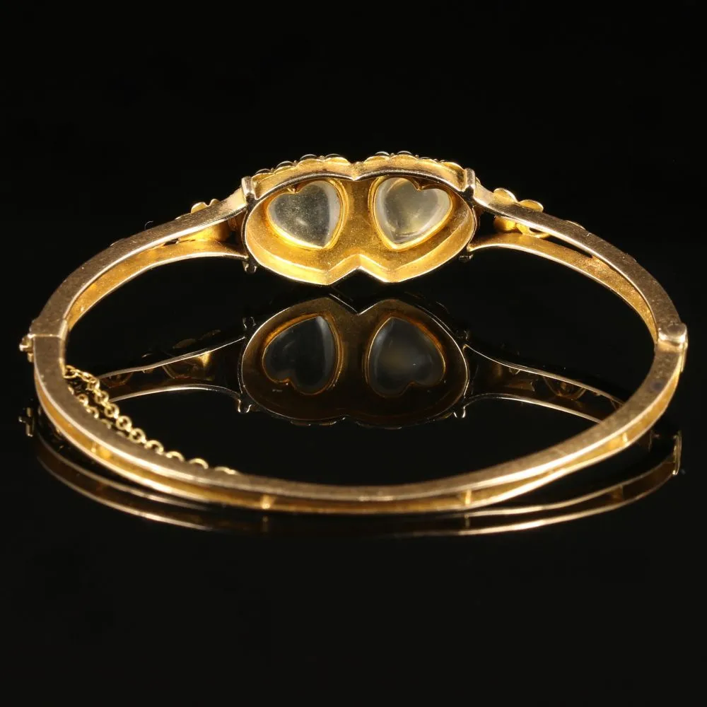 Antique Victorian Moonstone Heart Bangle Circa 1880 15Ct Gold