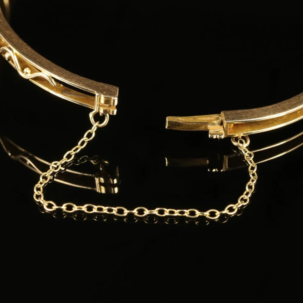 Antique Victorian Moonstone Heart Bangle Circa 1880 15Ct Gold