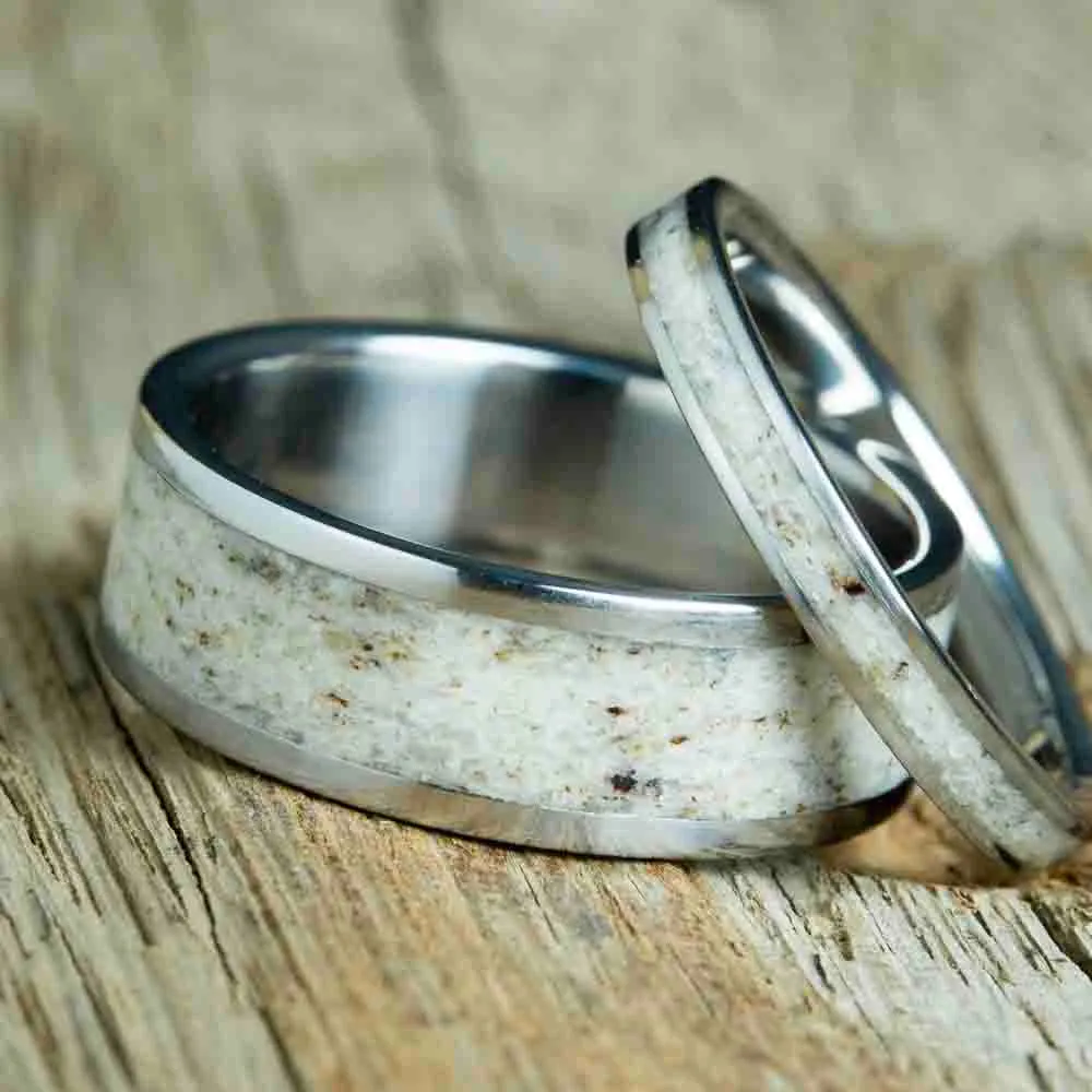 Antler wedding ring set
