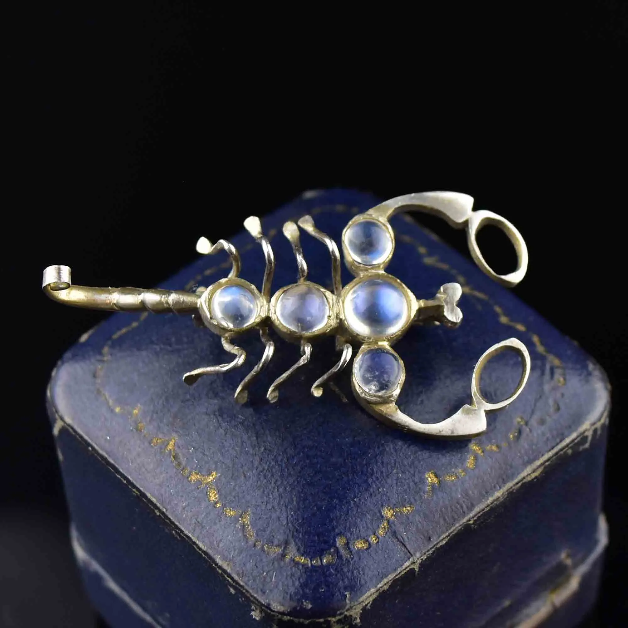 Art Deco Style Silver Moonstone Scorpion Brooch