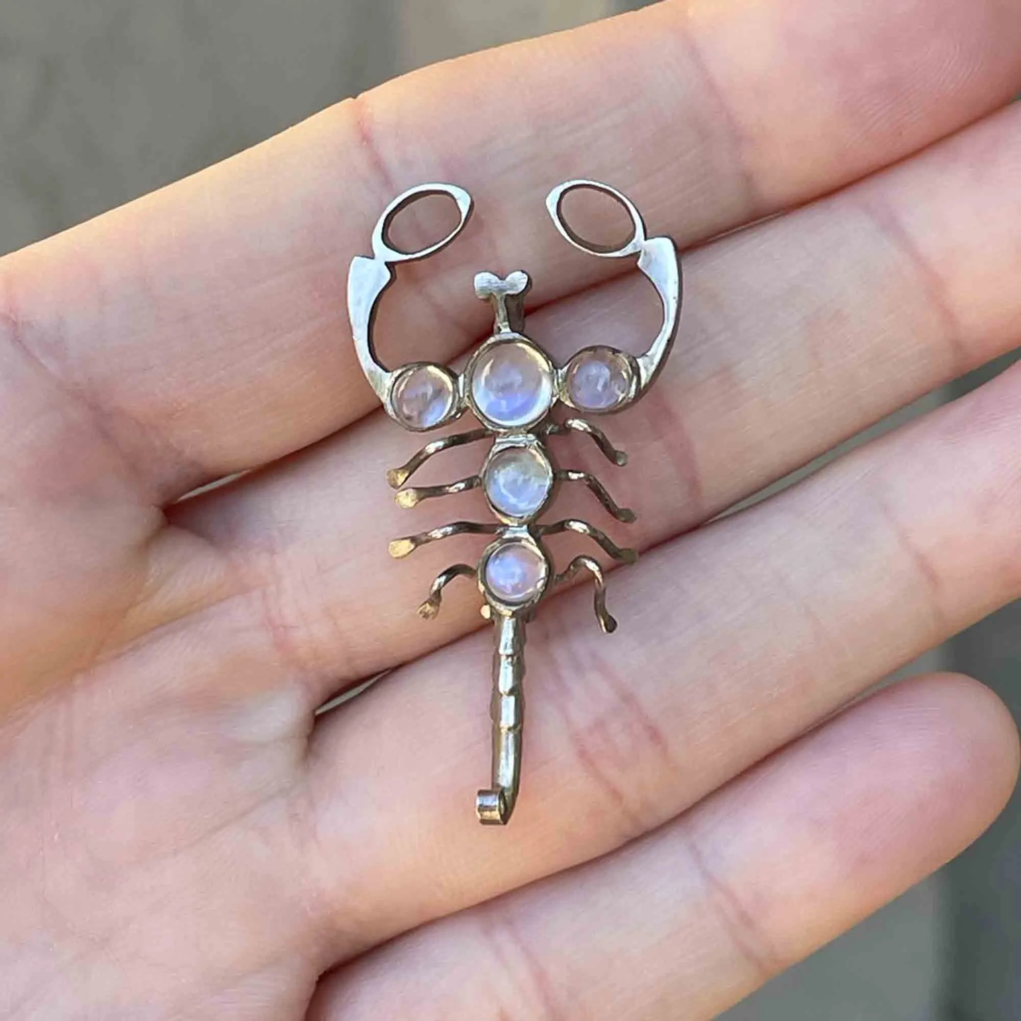 Art Deco Style Silver Moonstone Scorpion Brooch