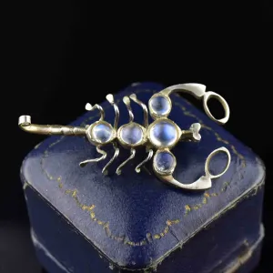 Art Deco Style Silver Moonstone Scorpion Brooch