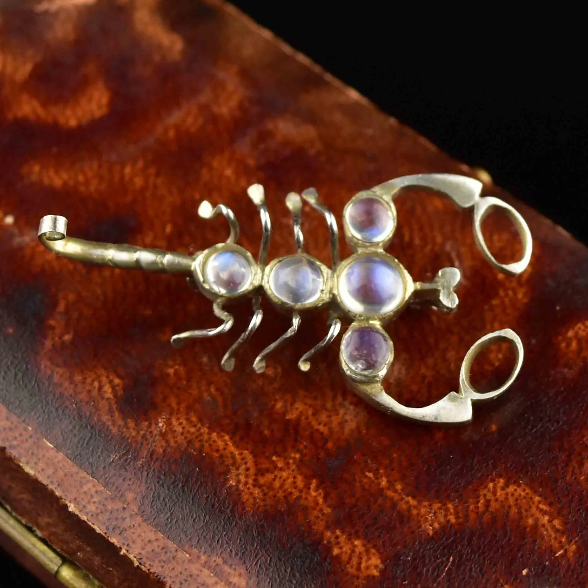 Art Deco Style Silver Moonstone Scorpion Brooch