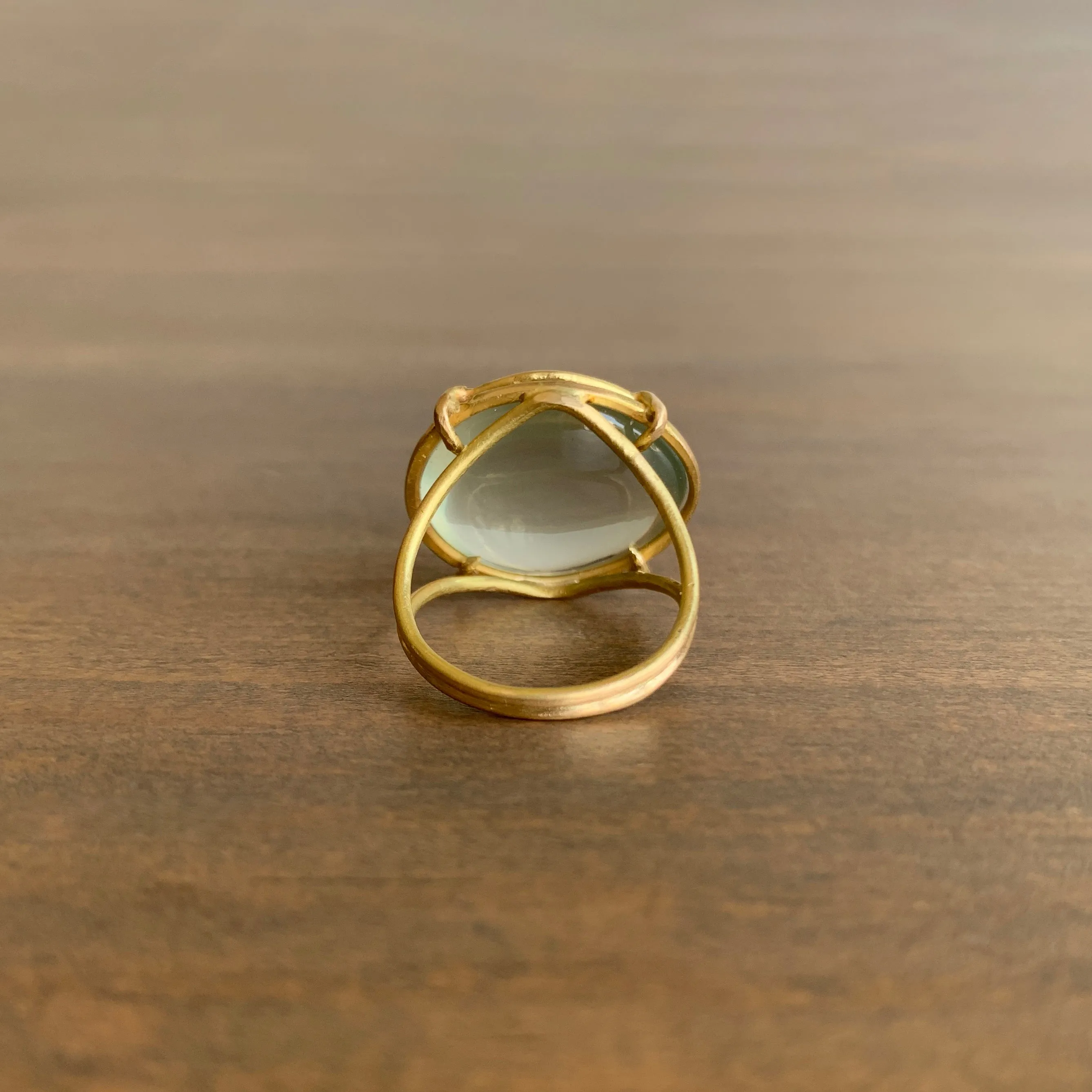 Asymmetrical Sage Moonstone Cabochon Cage Set Ring