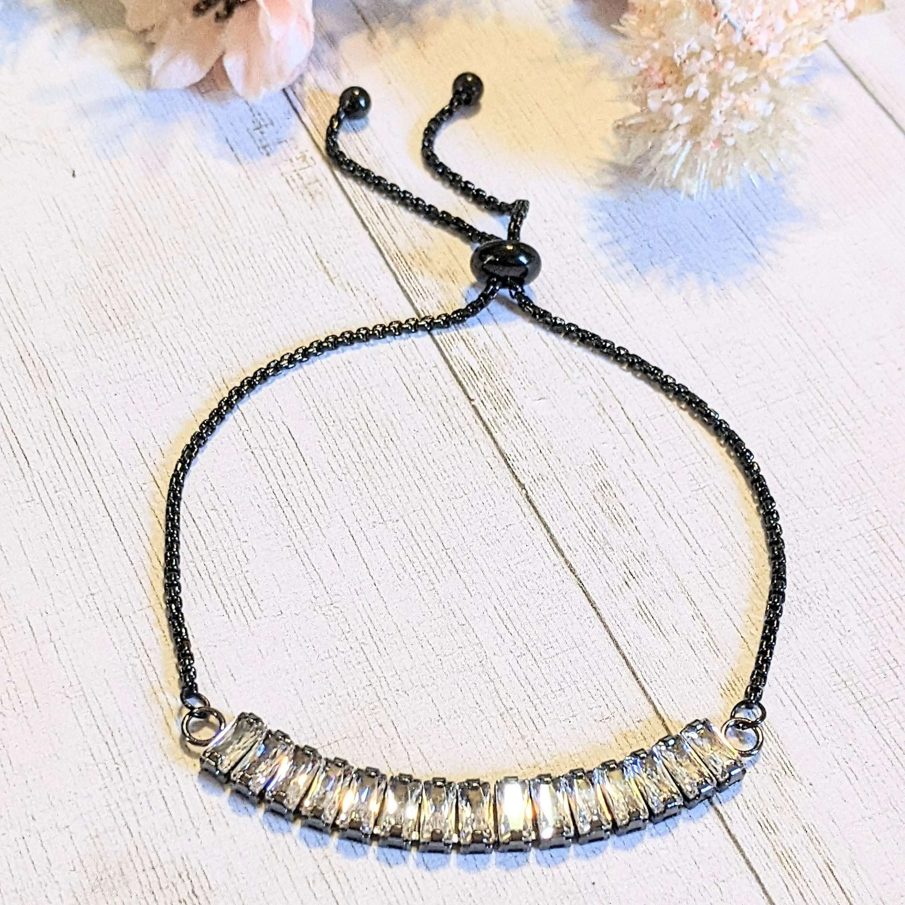 Baguette Tennis Bracelet, Black Bolo Bracelet