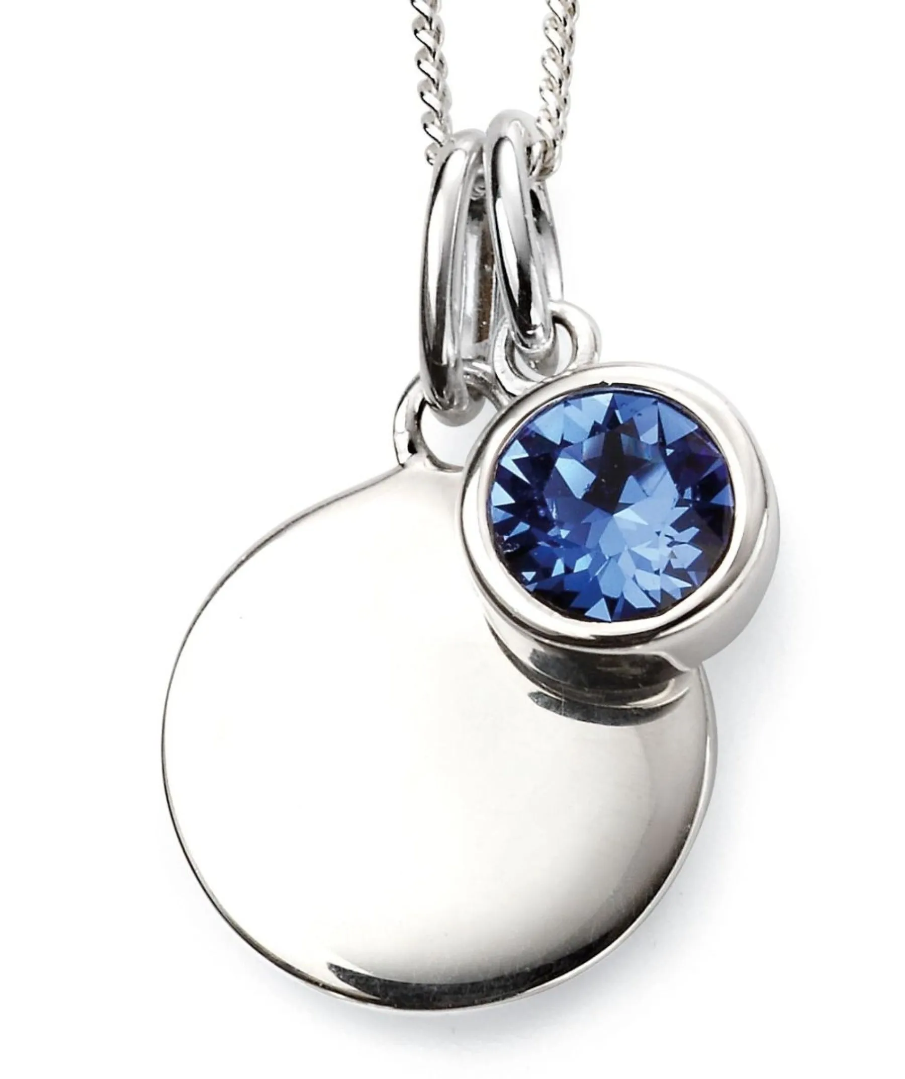 Birthstone & Engravable Disc Necklace - Sterling Silver