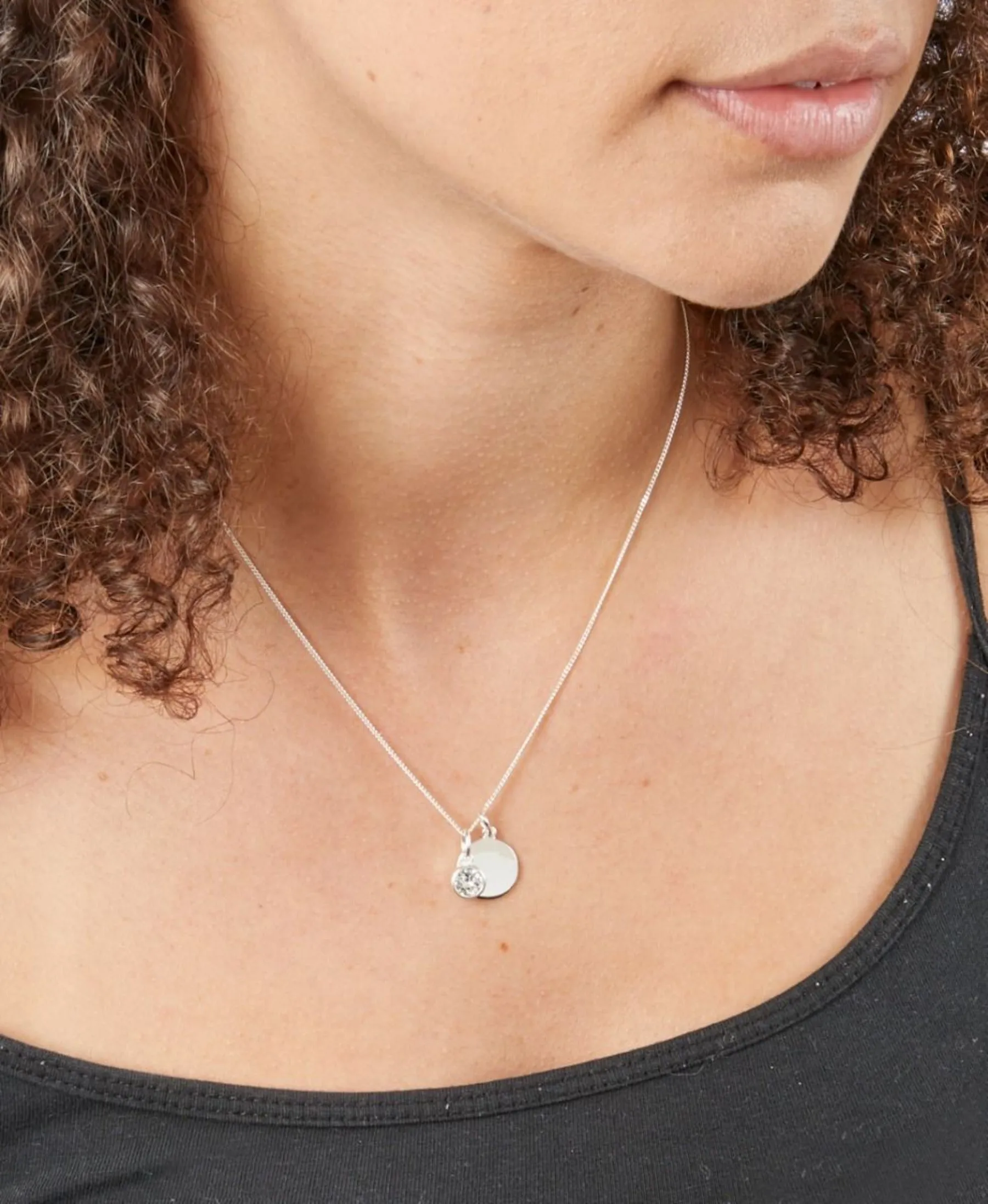 Birthstone & Engravable Disc Necklace - Sterling Silver