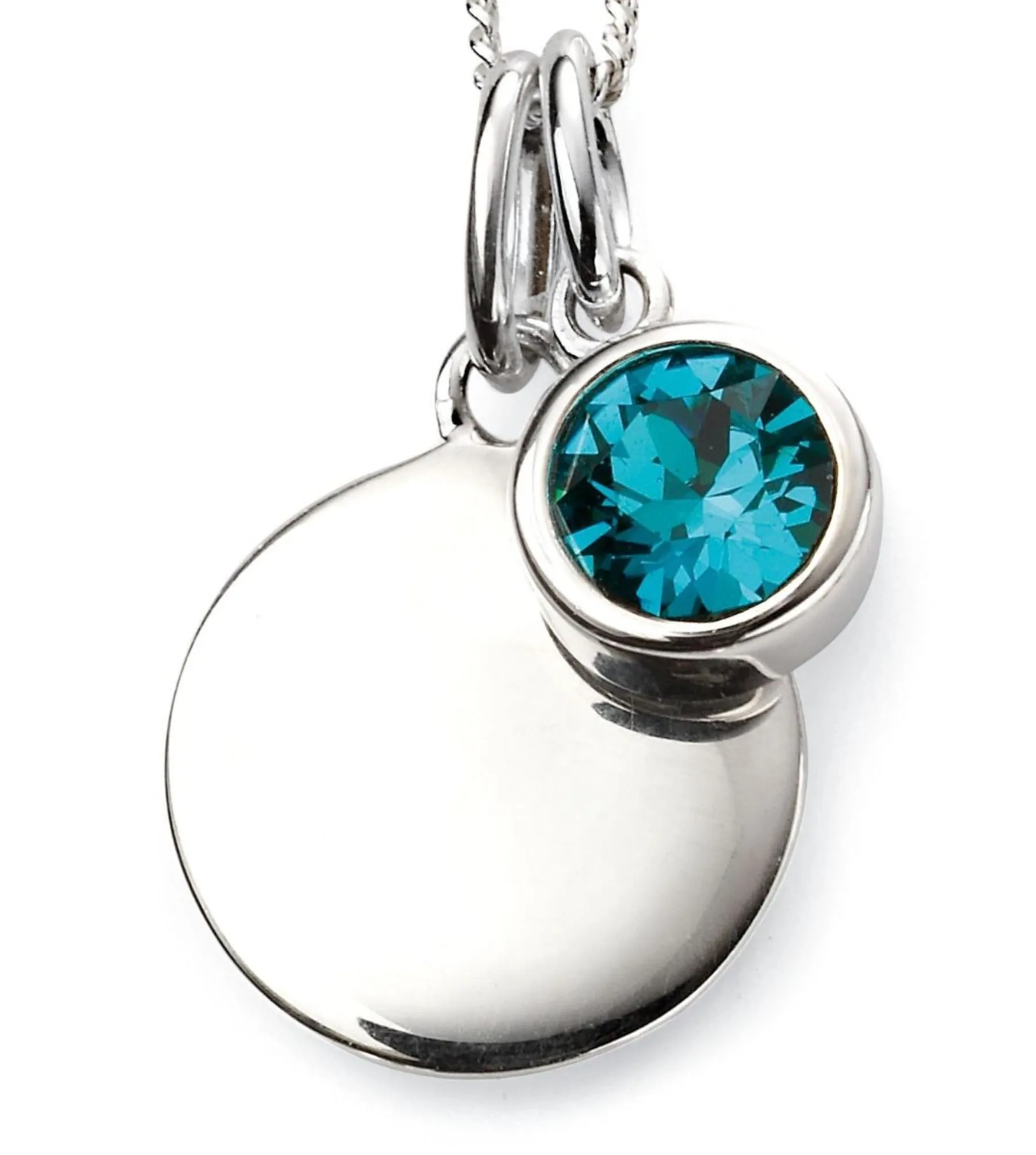 Birthstone & Engravable Disc Necklace - Sterling Silver