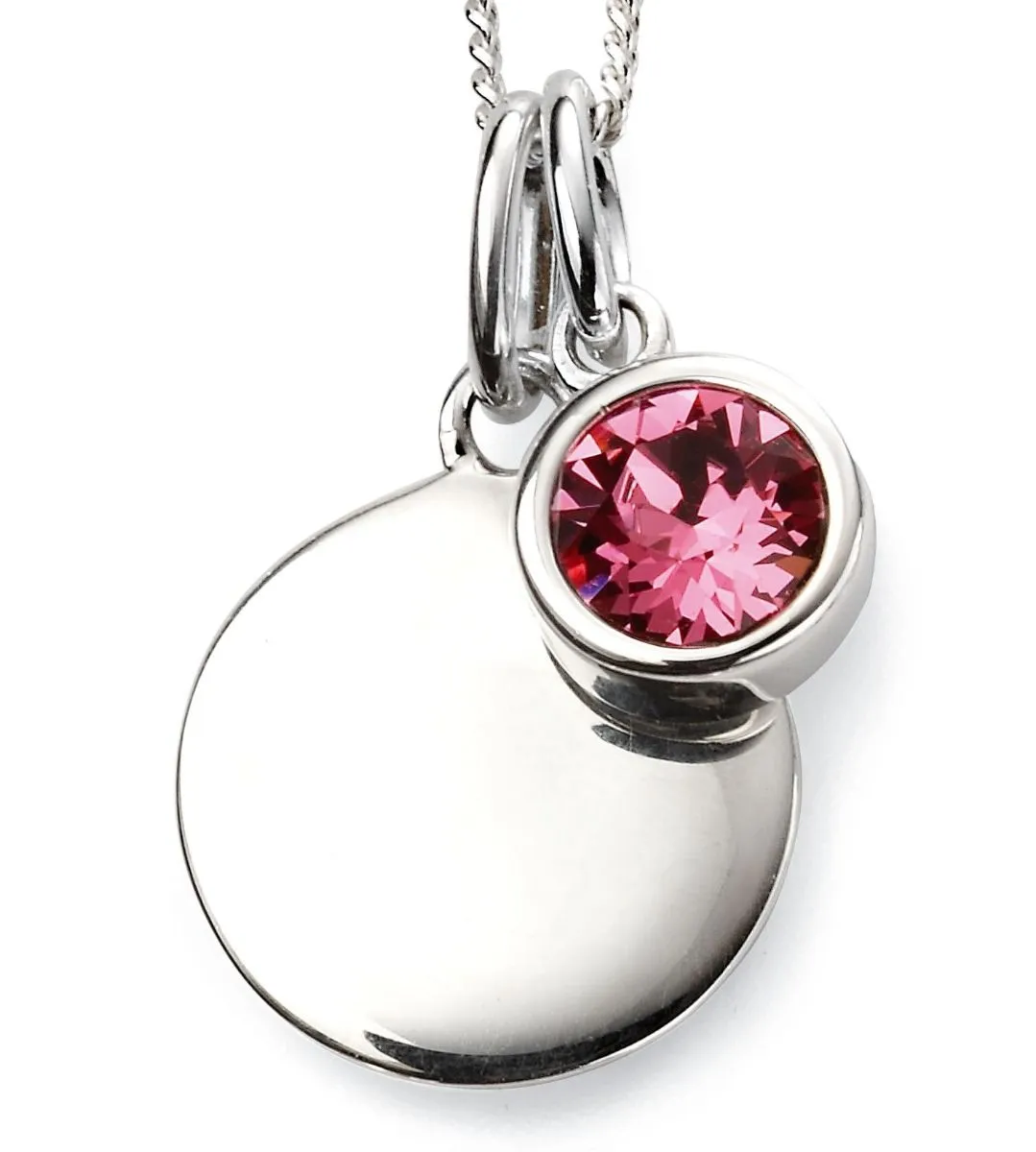 Birthstone & Engravable Disc Necklace - Sterling Silver