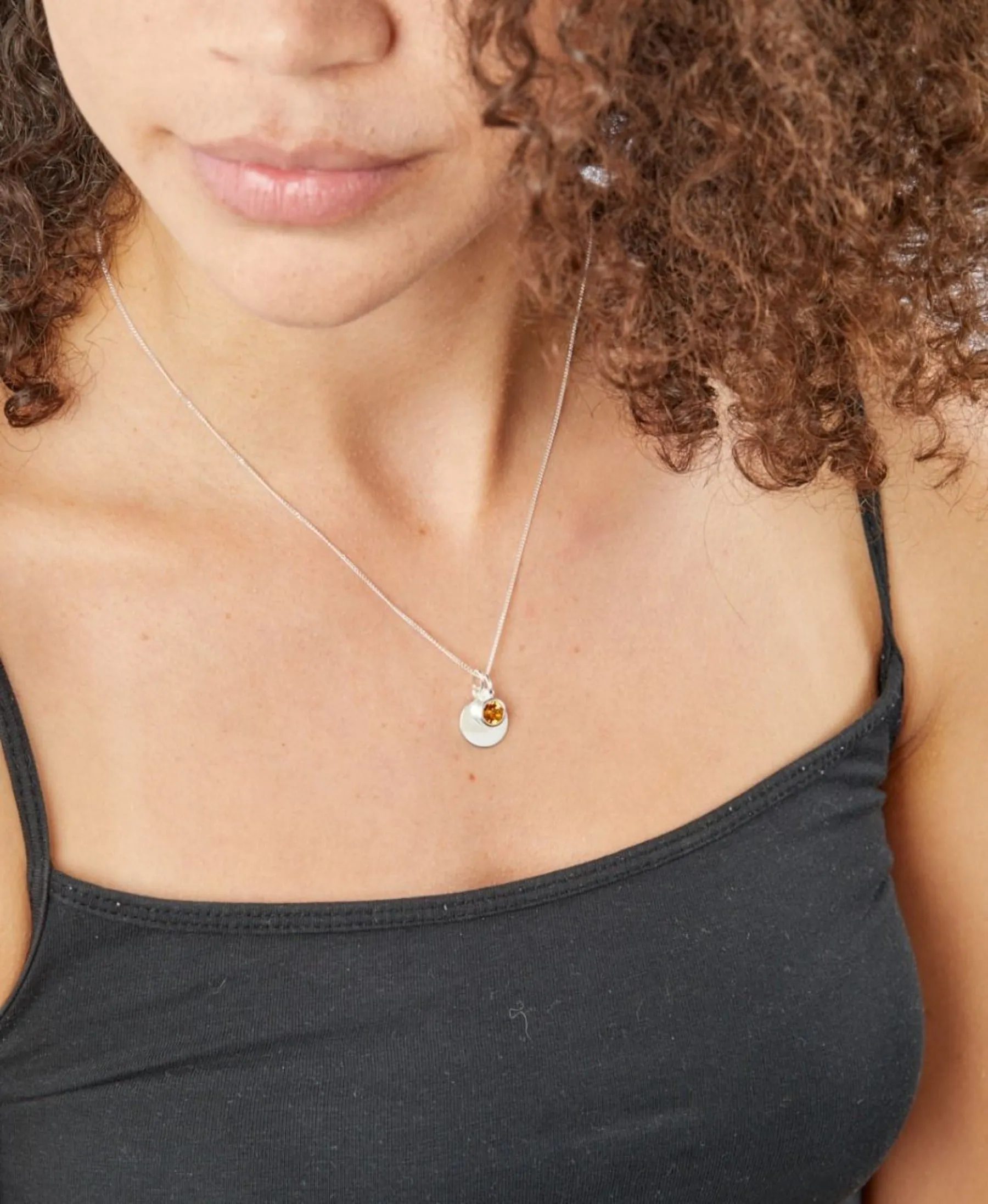 Birthstone & Engravable Disc Necklace - Sterling Silver