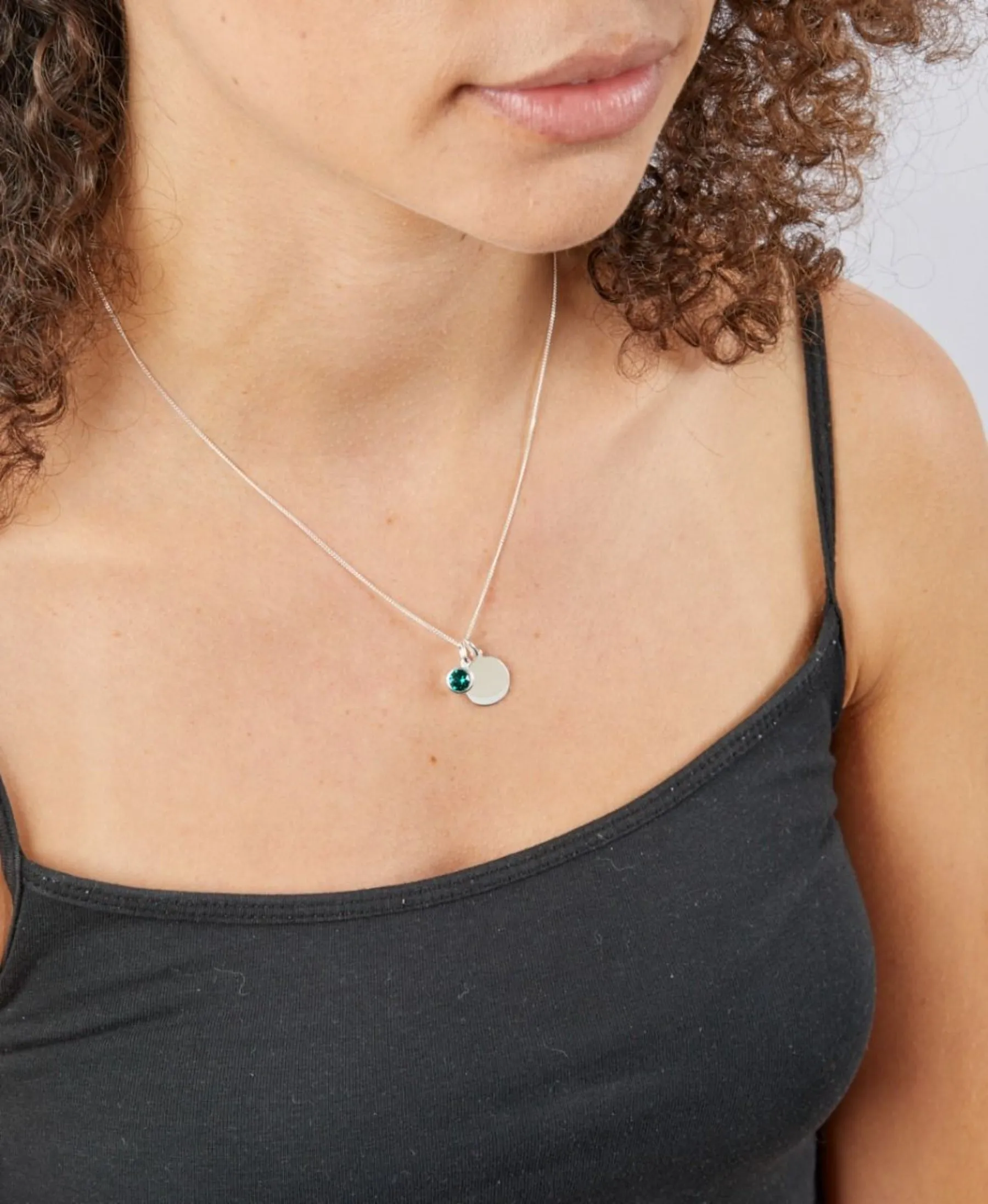 Birthstone & Engravable Disc Necklace - Sterling Silver