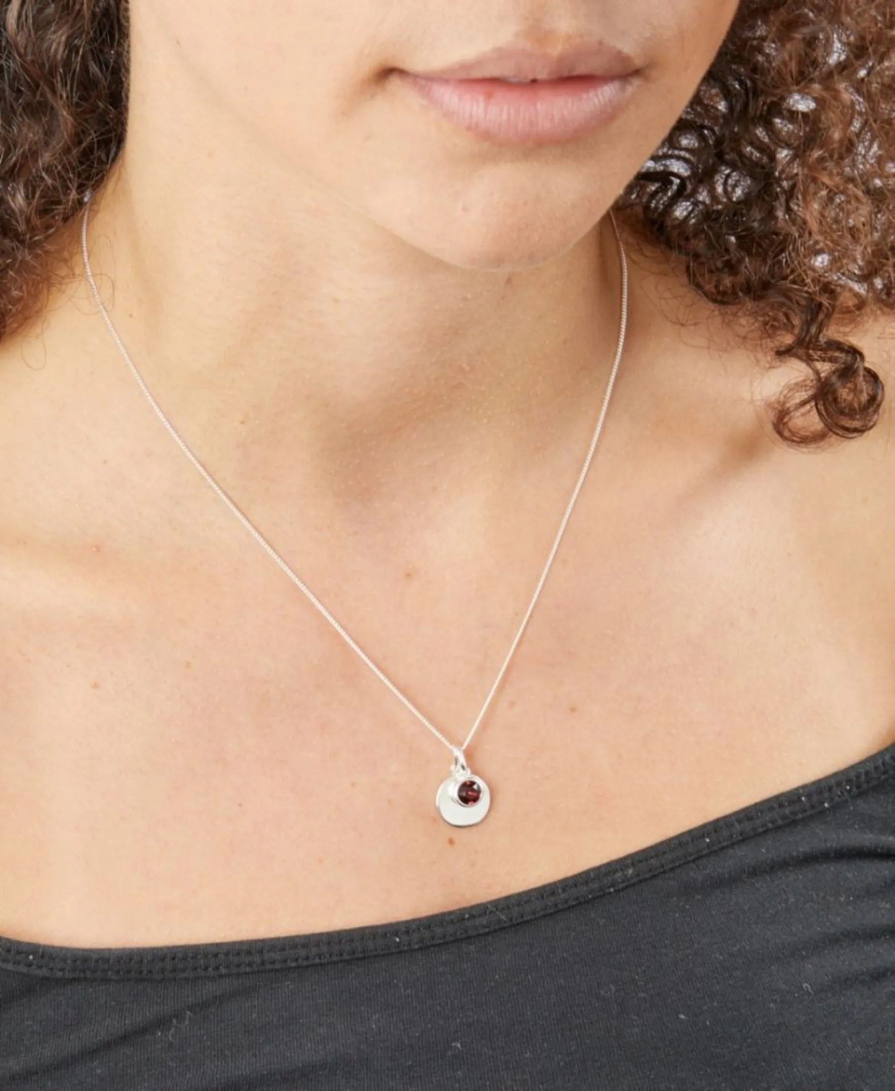 Birthstone & Engravable Disc Necklace - Sterling Silver