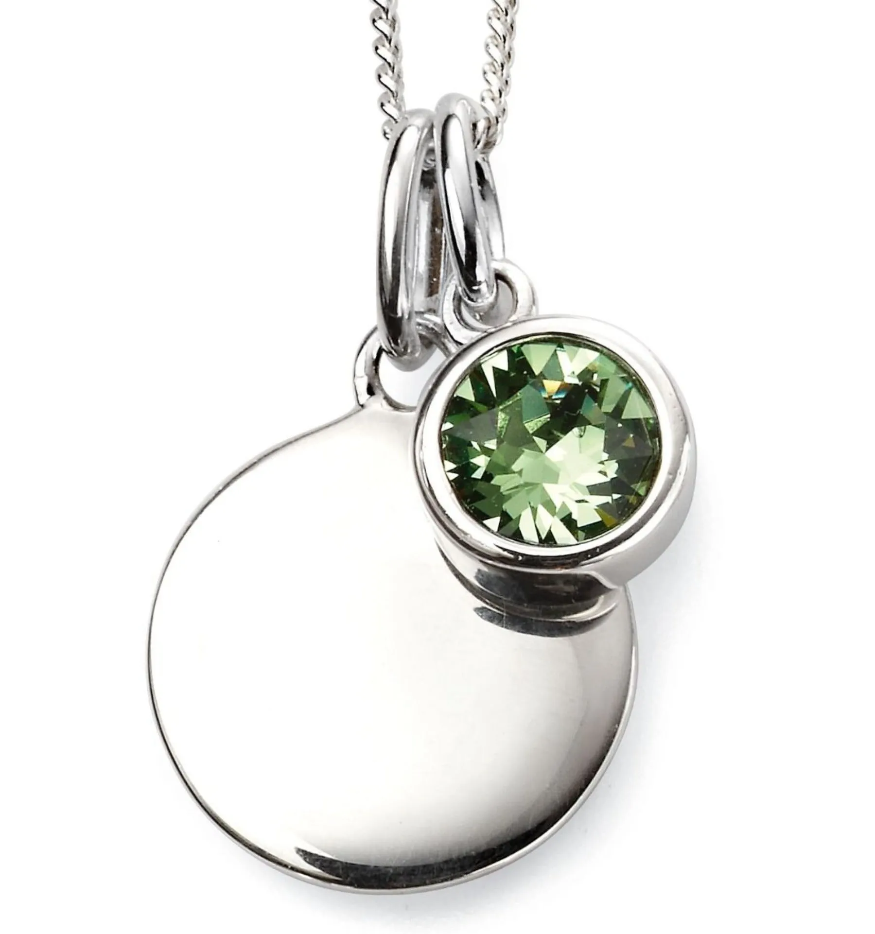 Birthstone & Engravable Disc Necklace - Sterling Silver