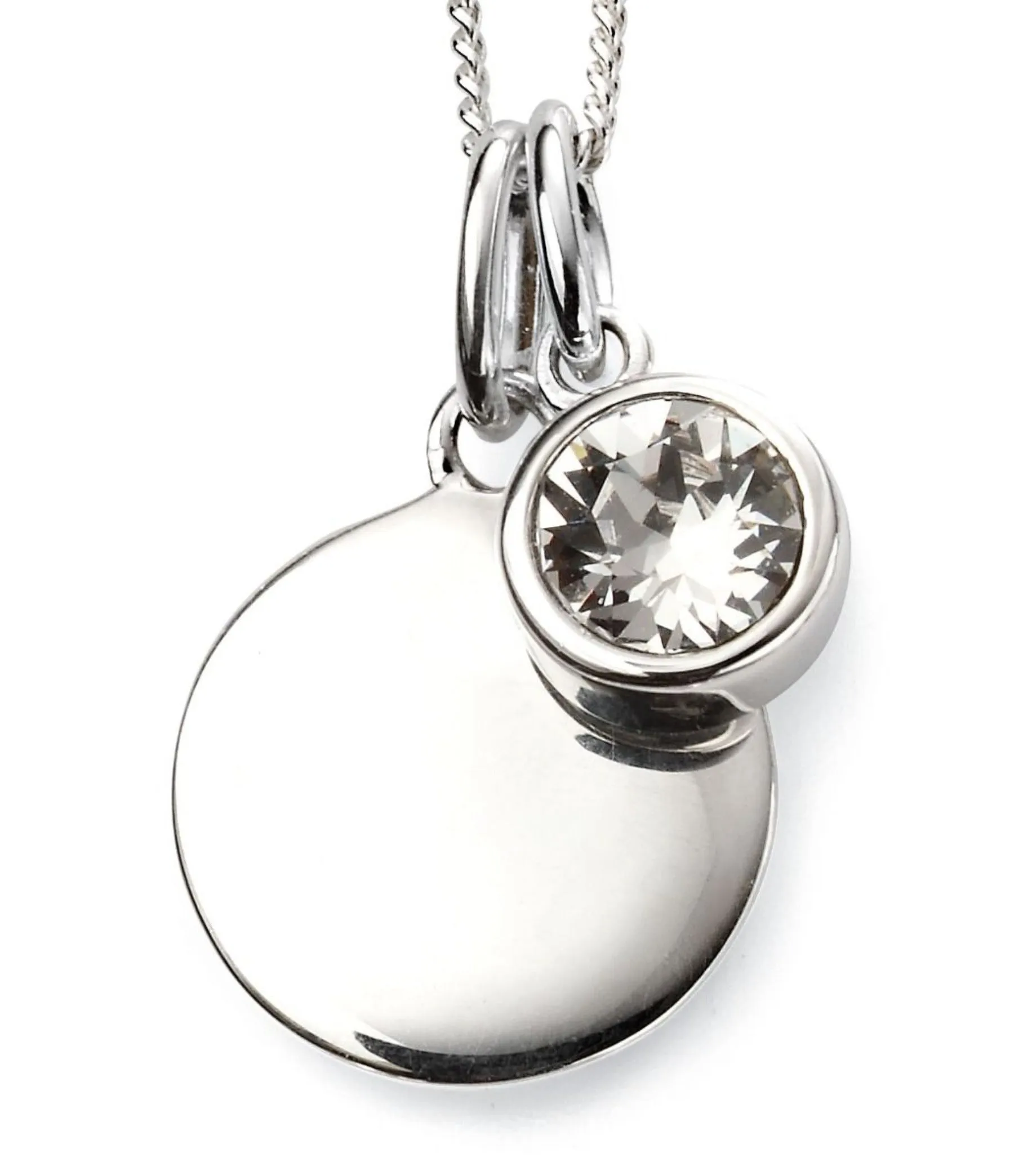 Birthstone & Engravable Disc Necklace - Sterling Silver