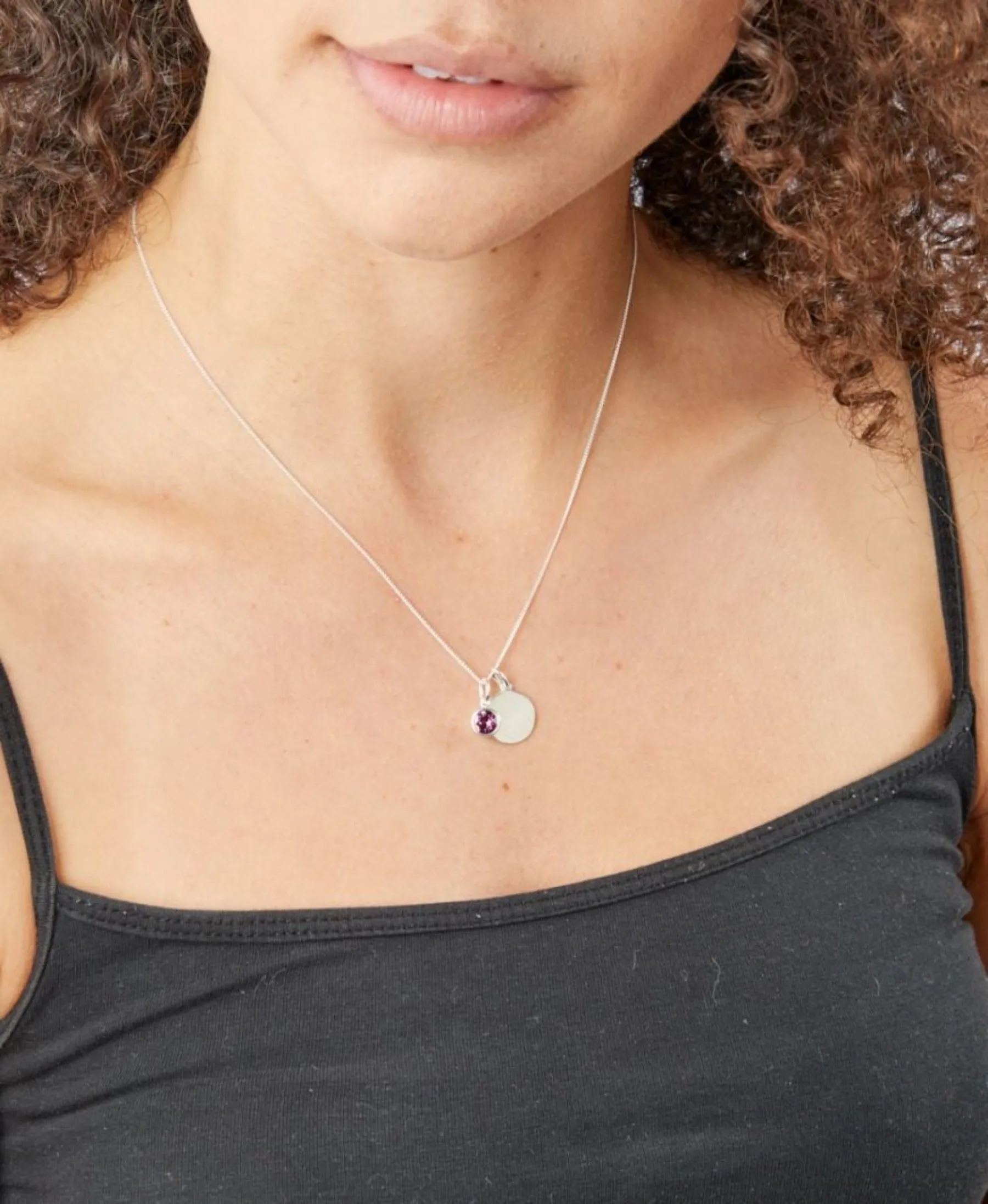 Birthstone & Engravable Disc Necklace - Sterling Silver