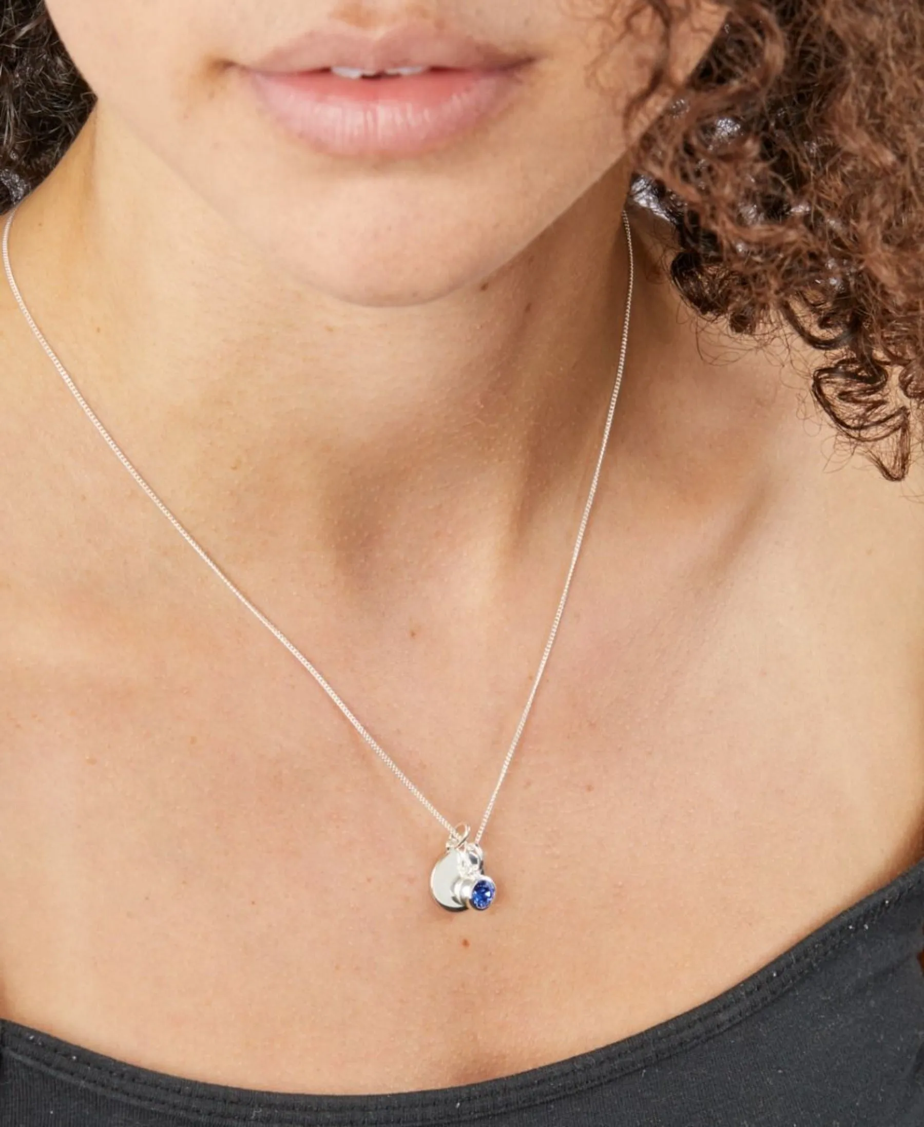 Birthstone & Engravable Disc Necklace - Sterling Silver