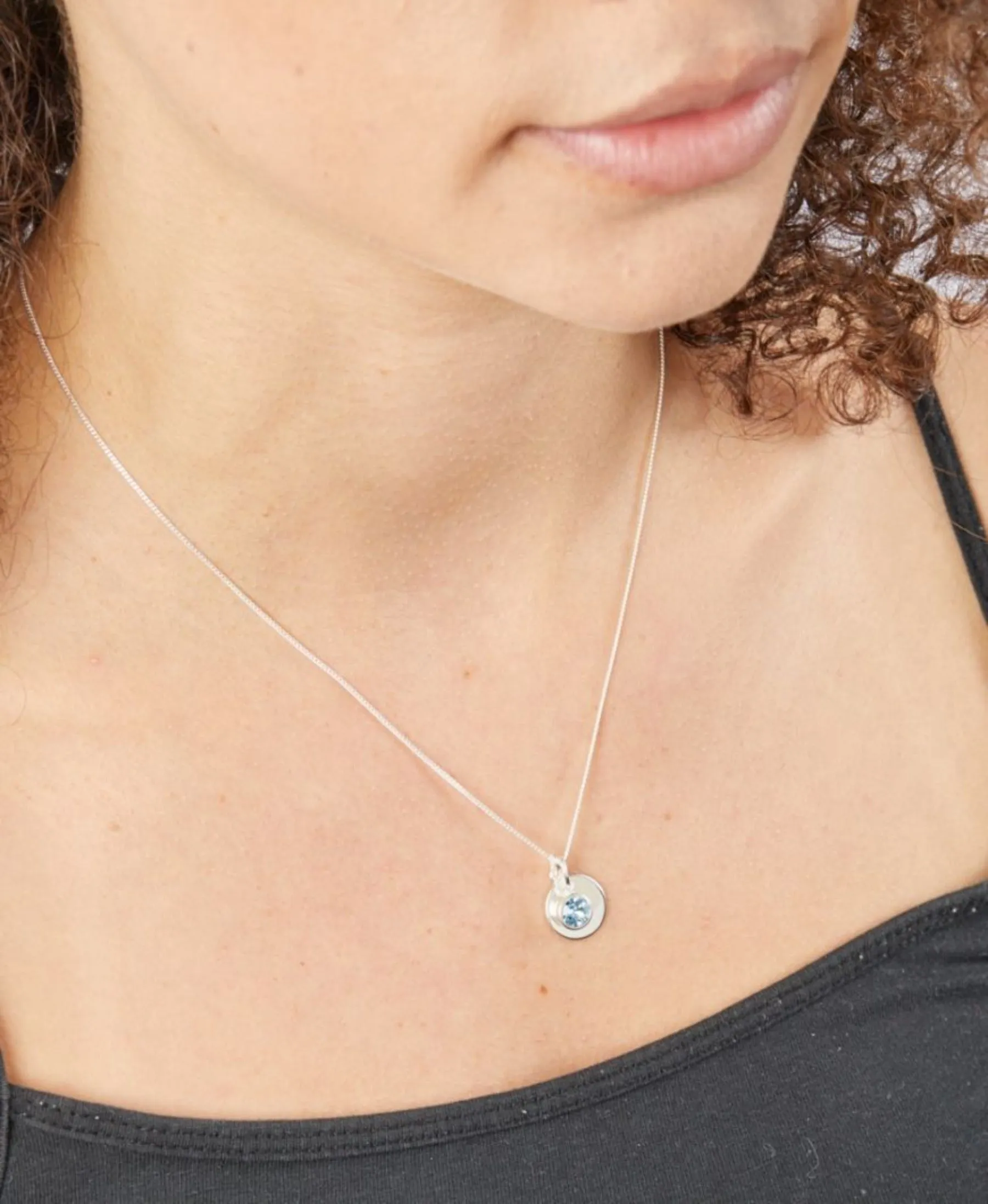 Birthstone & Engravable Disc Necklace - Sterling Silver