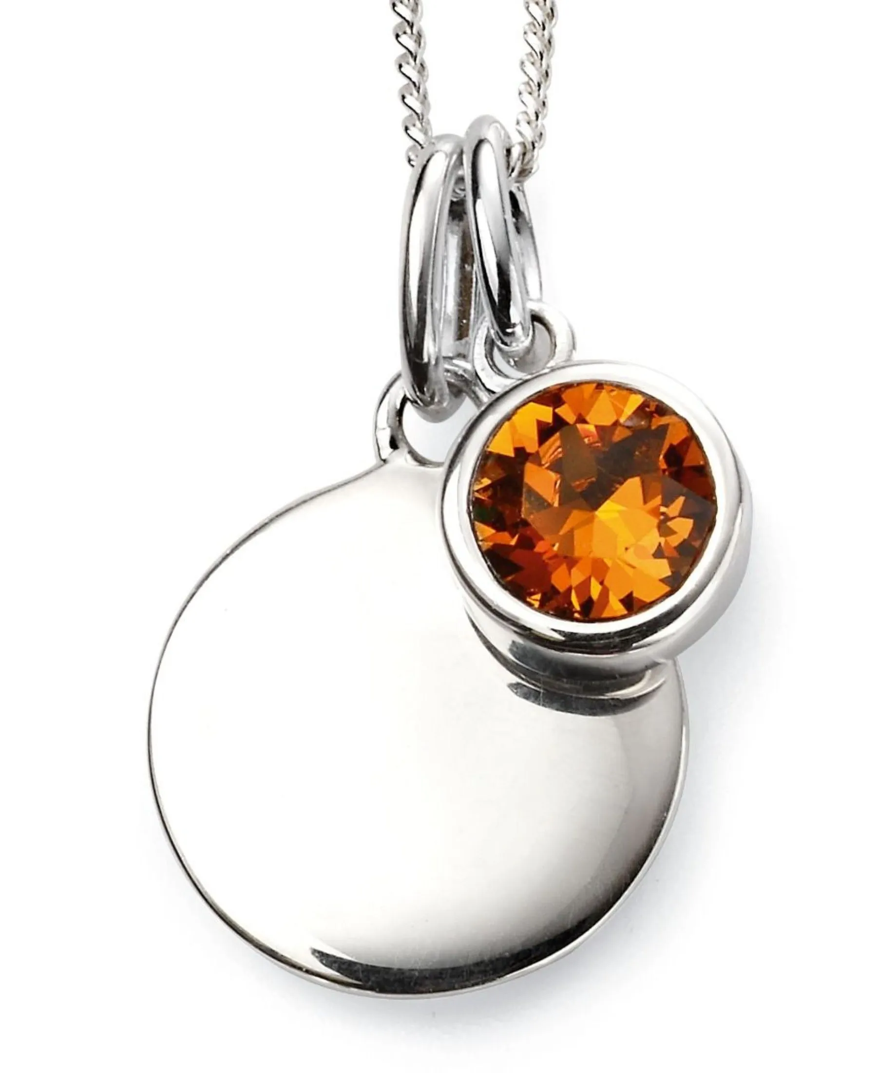Birthstone & Engravable Disc Necklace - Sterling Silver
