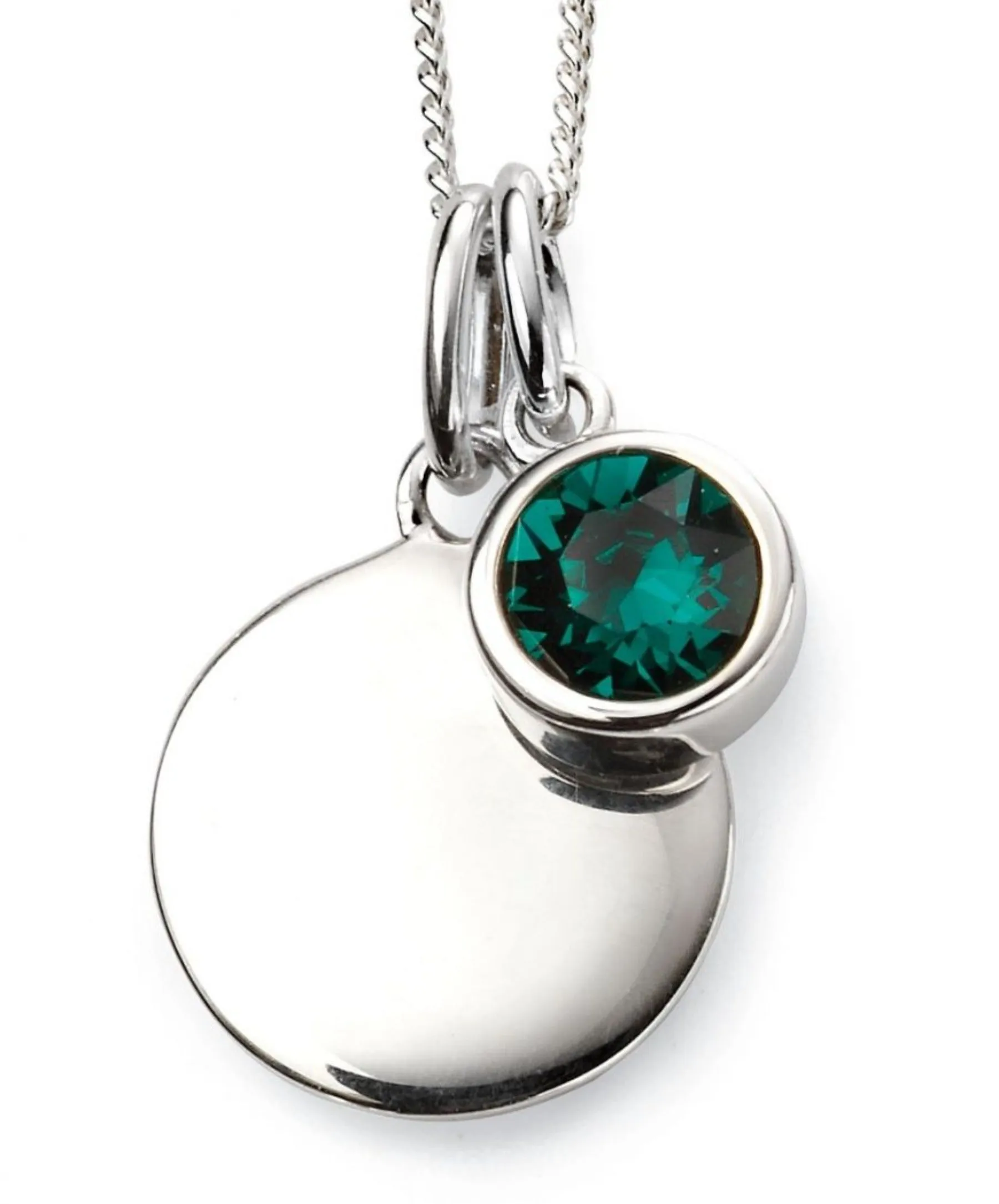 Birthstone & Engravable Disc Necklace - Sterling Silver
