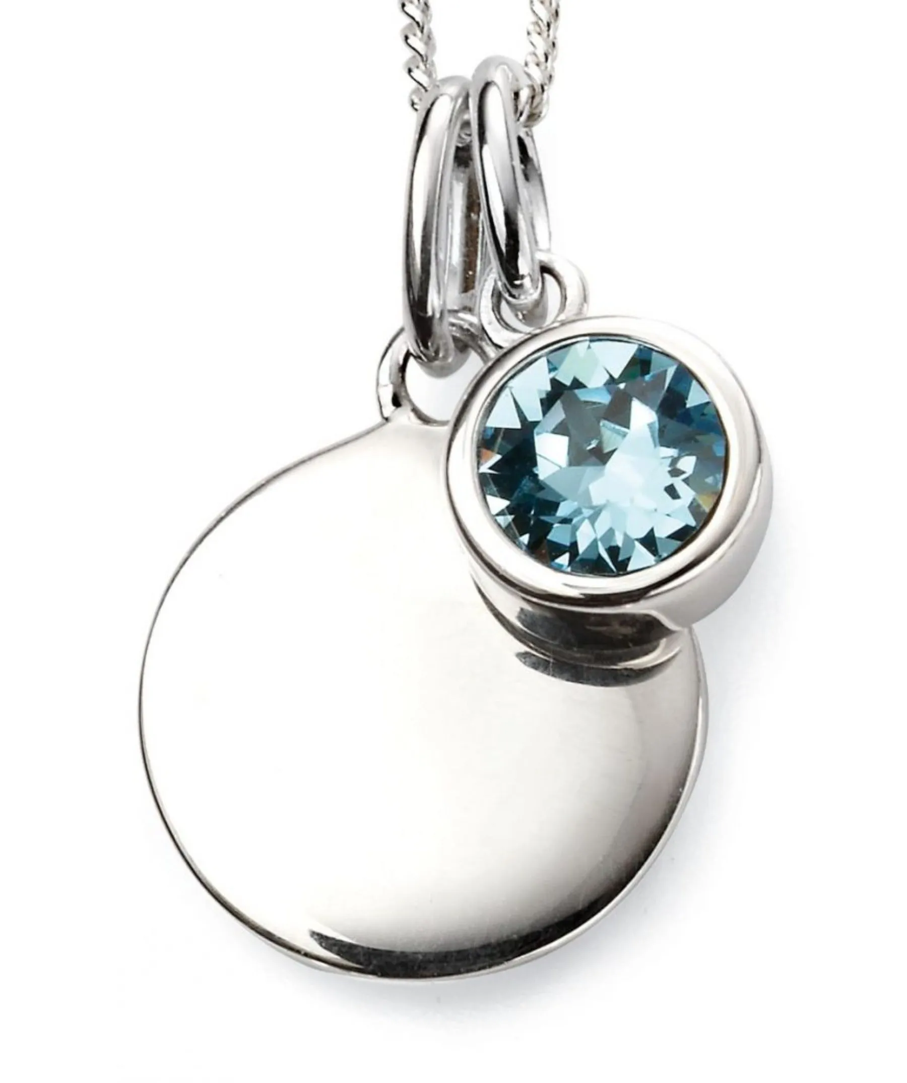 Birthstone & Engravable Disc Necklace - Sterling Silver