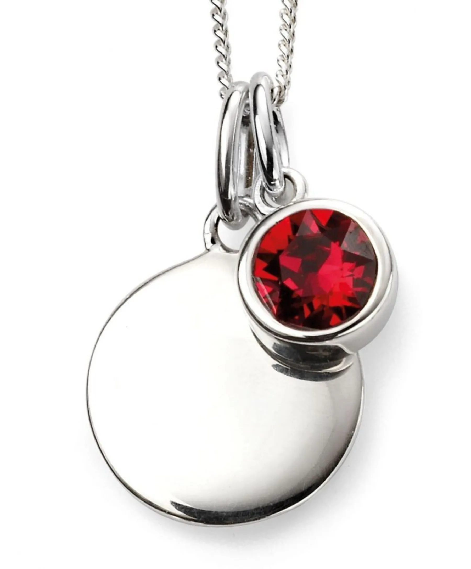 Birthstone & Engravable Disc Necklace - Sterling Silver