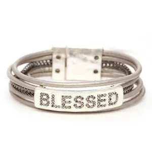 Blessed Cubic Zirconia Cord Bracelet Silver