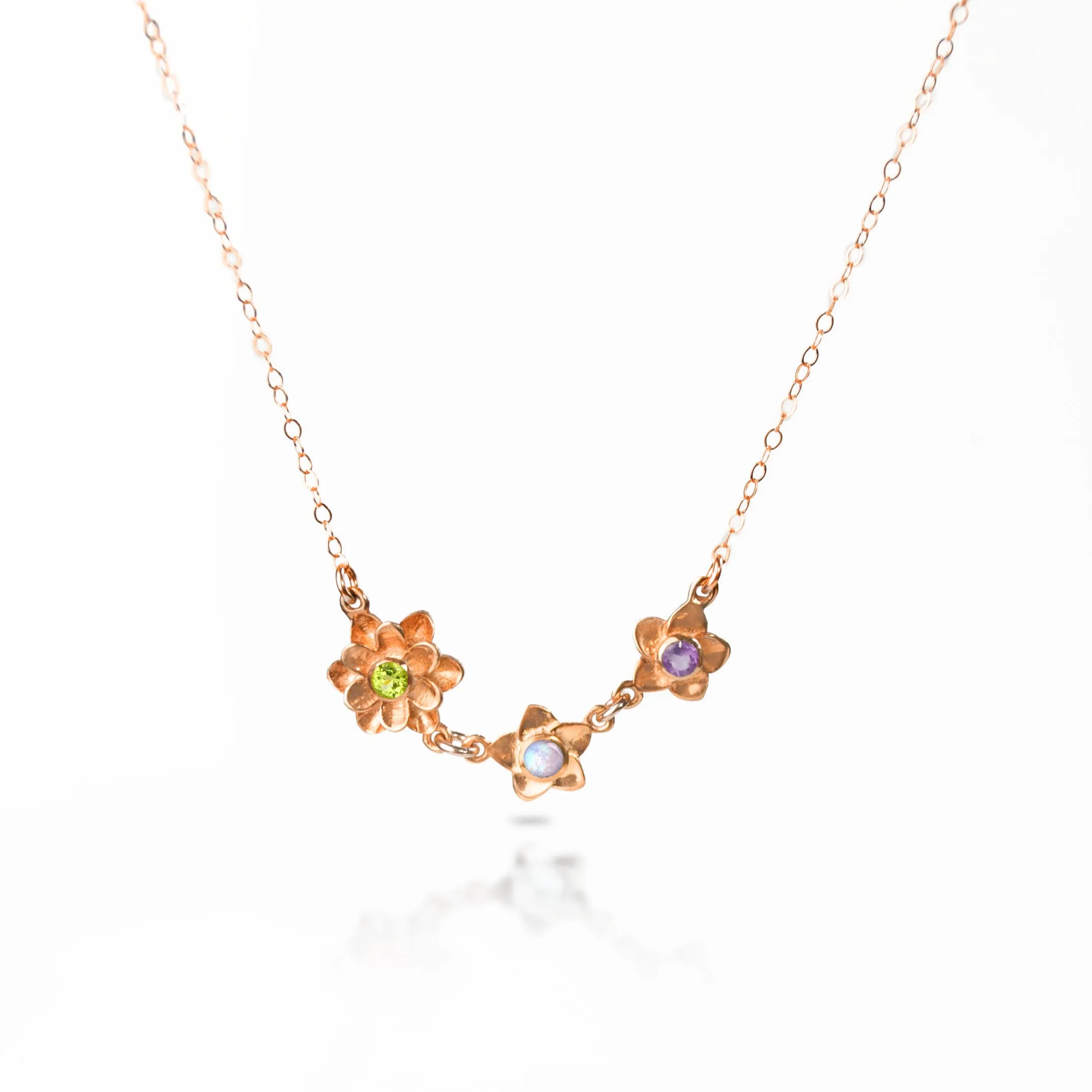 Bloom Birthstone Mom Necklace, Birthstone Flower Connector Pendants