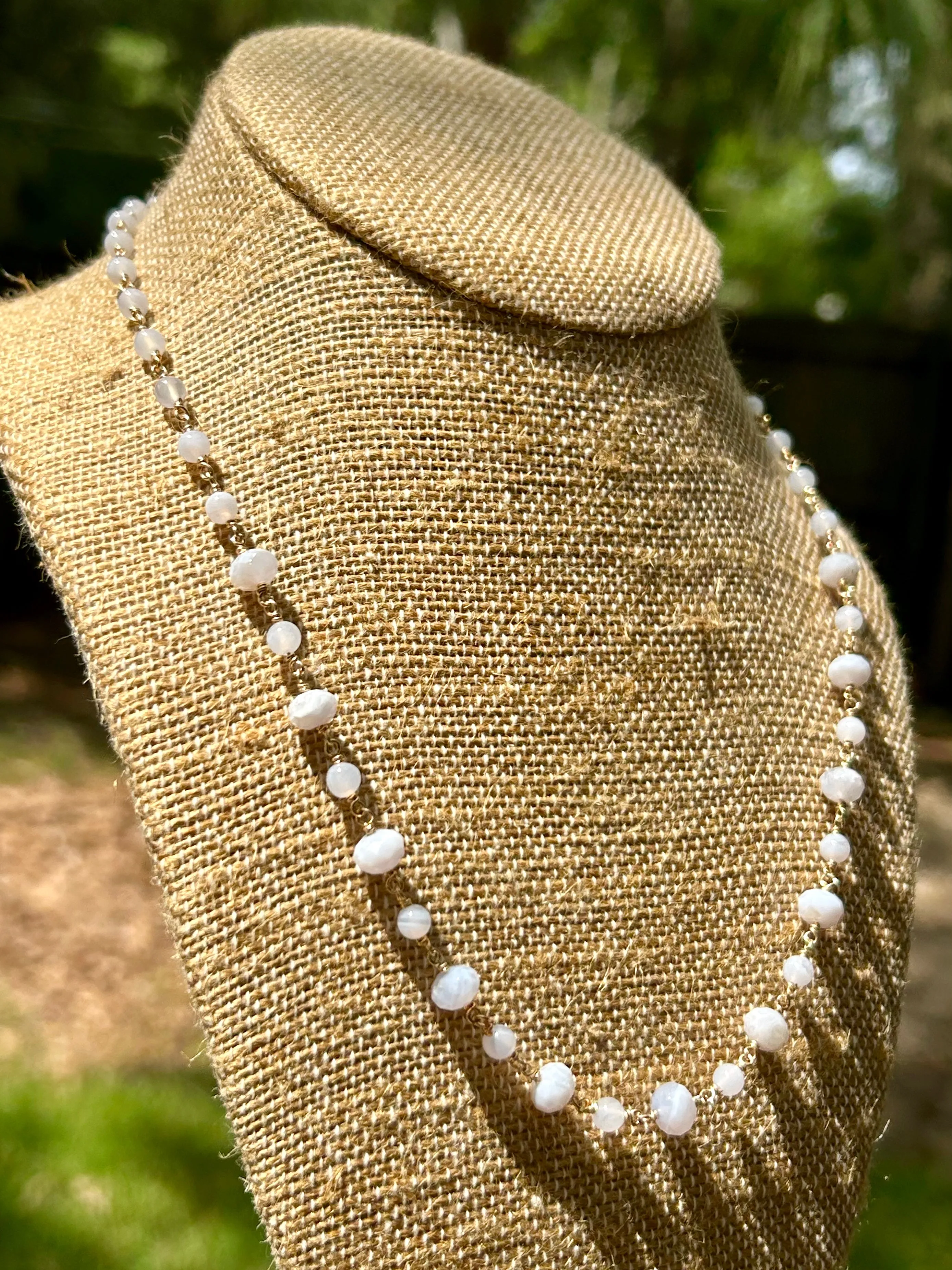 Blue Lace Agate 14k Gold Fill Chain Link Gemstone Wire Wrapped Necklace
