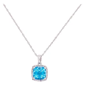 Blue Topaz Diamond Halo Necklace