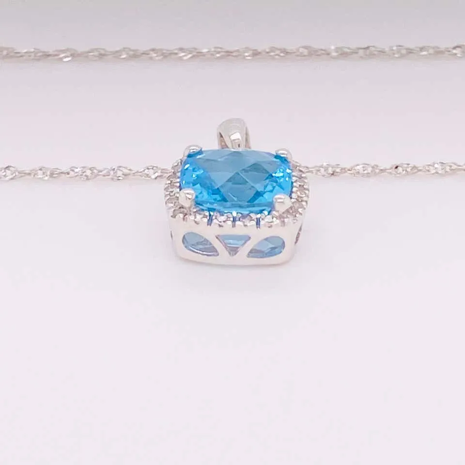 Blue Topaz Diamond Halo Necklace