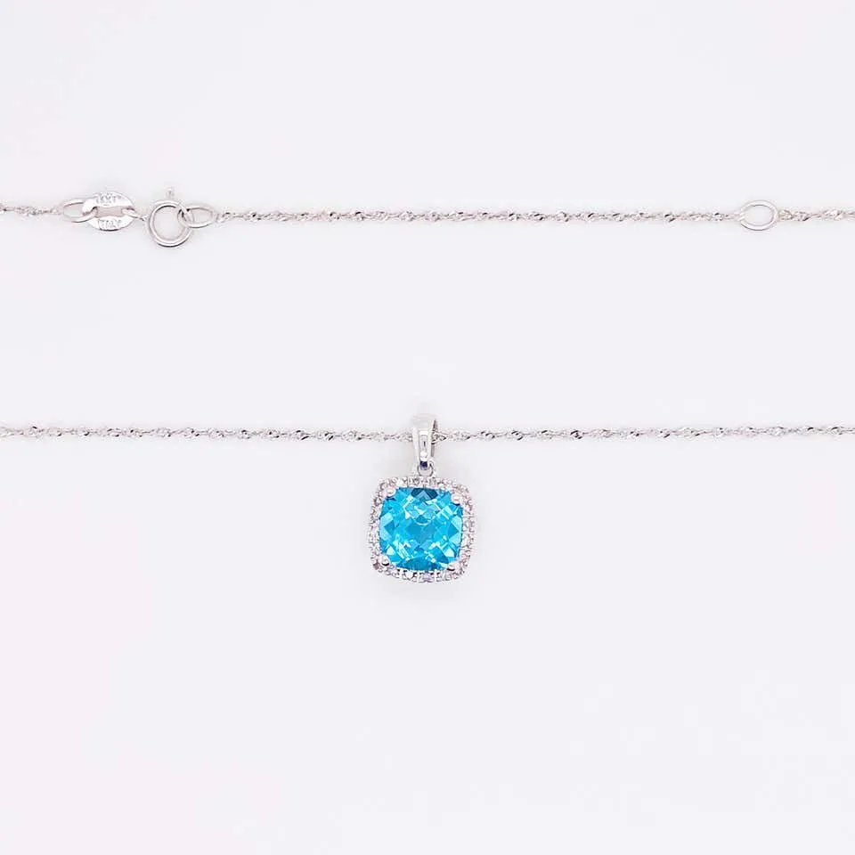 Blue Topaz Diamond Halo Necklace