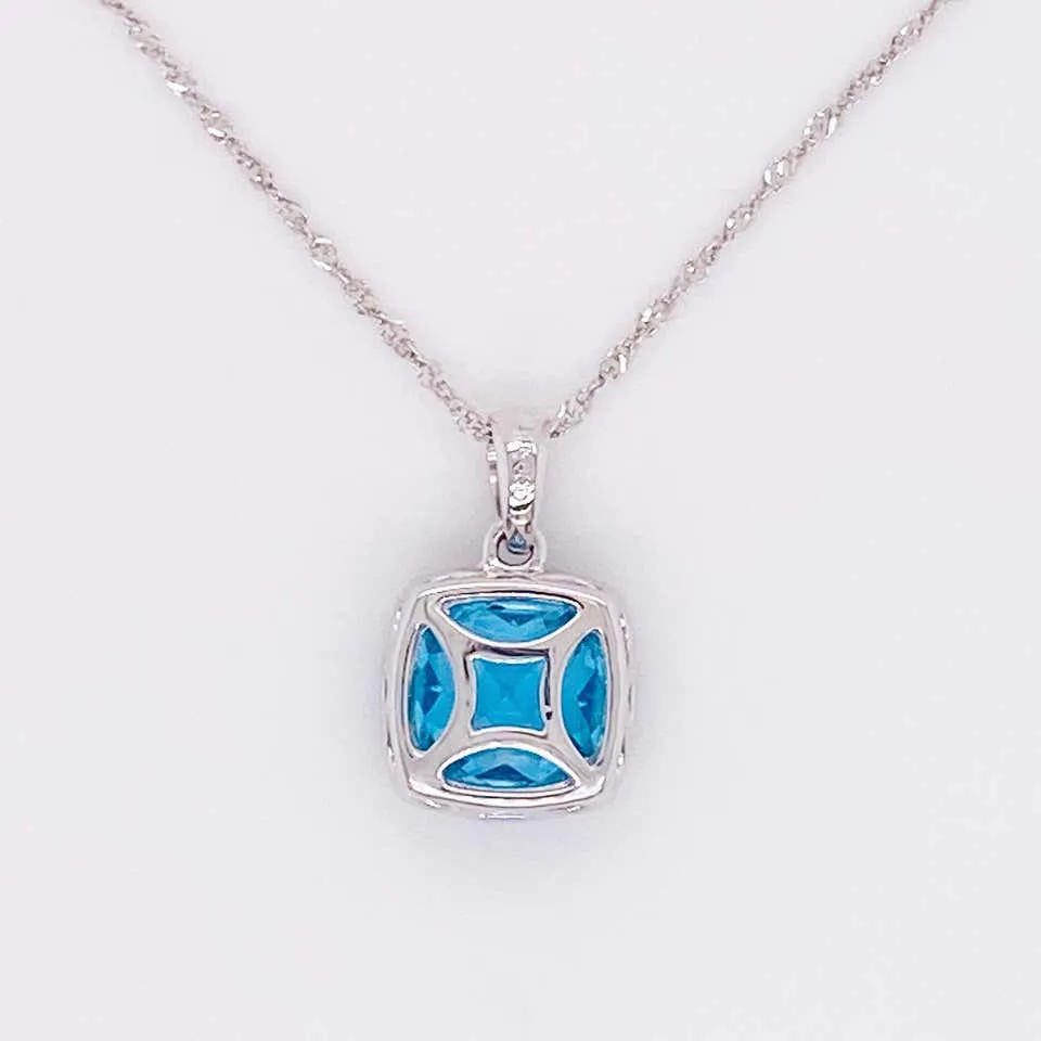 Blue Topaz Diamond Halo Necklace