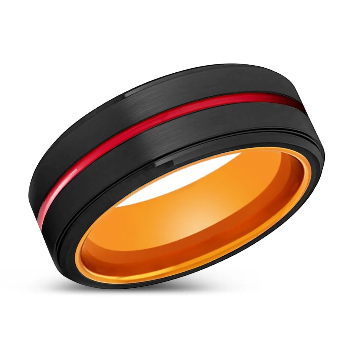 BOLMER | Orange Ring, Black Tungsten Ring, Red Groove, Stepped Edge