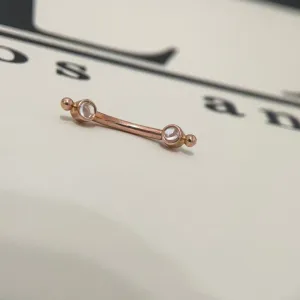 BV-42 BVLA Curved Barbell with Forward Facing Open Back 2mm Rainbow Moonstone Bezels and Single Bead Accents