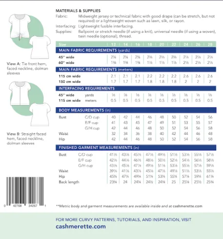 Cashmerette Sewing Pattern - Cedar Dolman Top