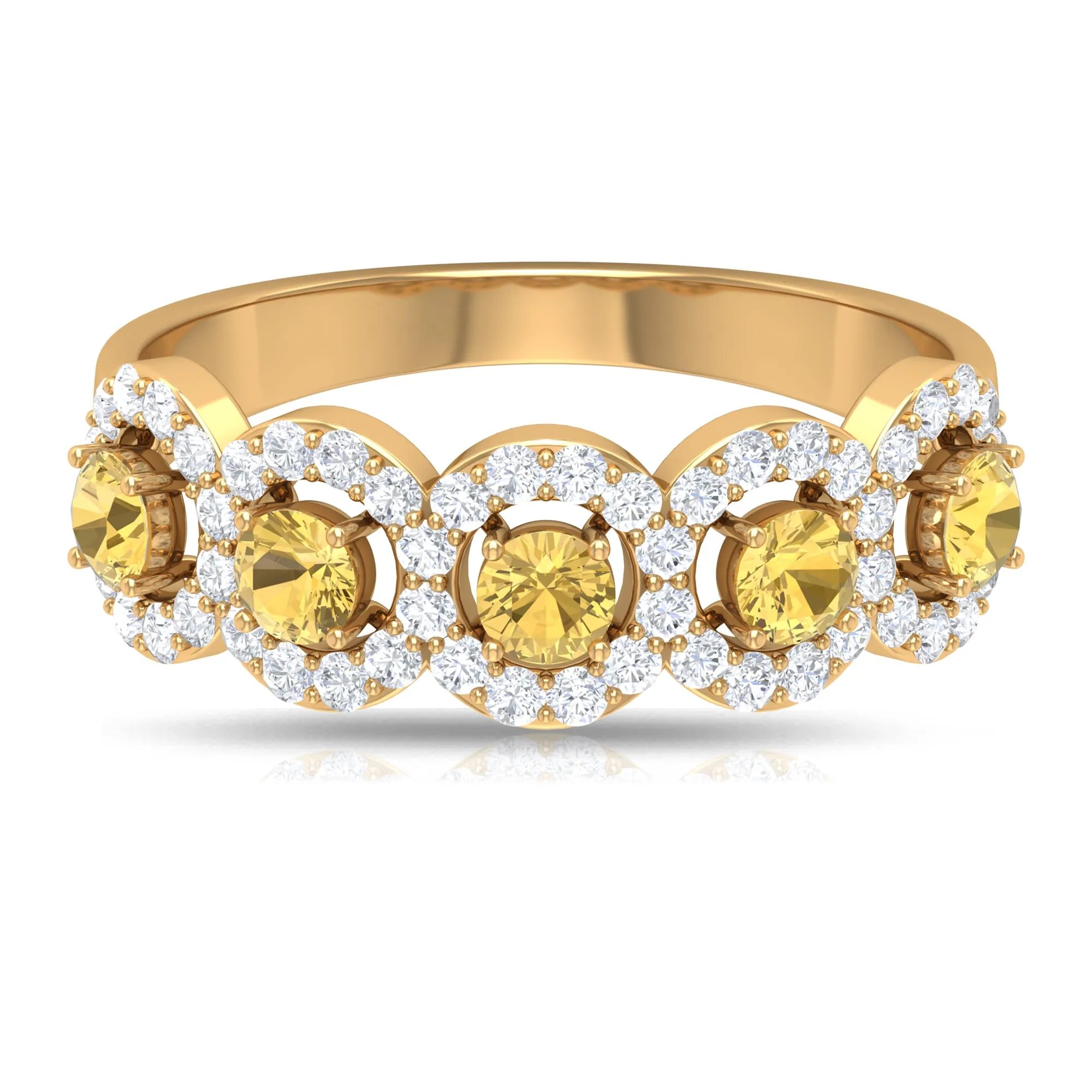 Certified Citrine and Diamond Classic Halo Half Eternity Band Ring