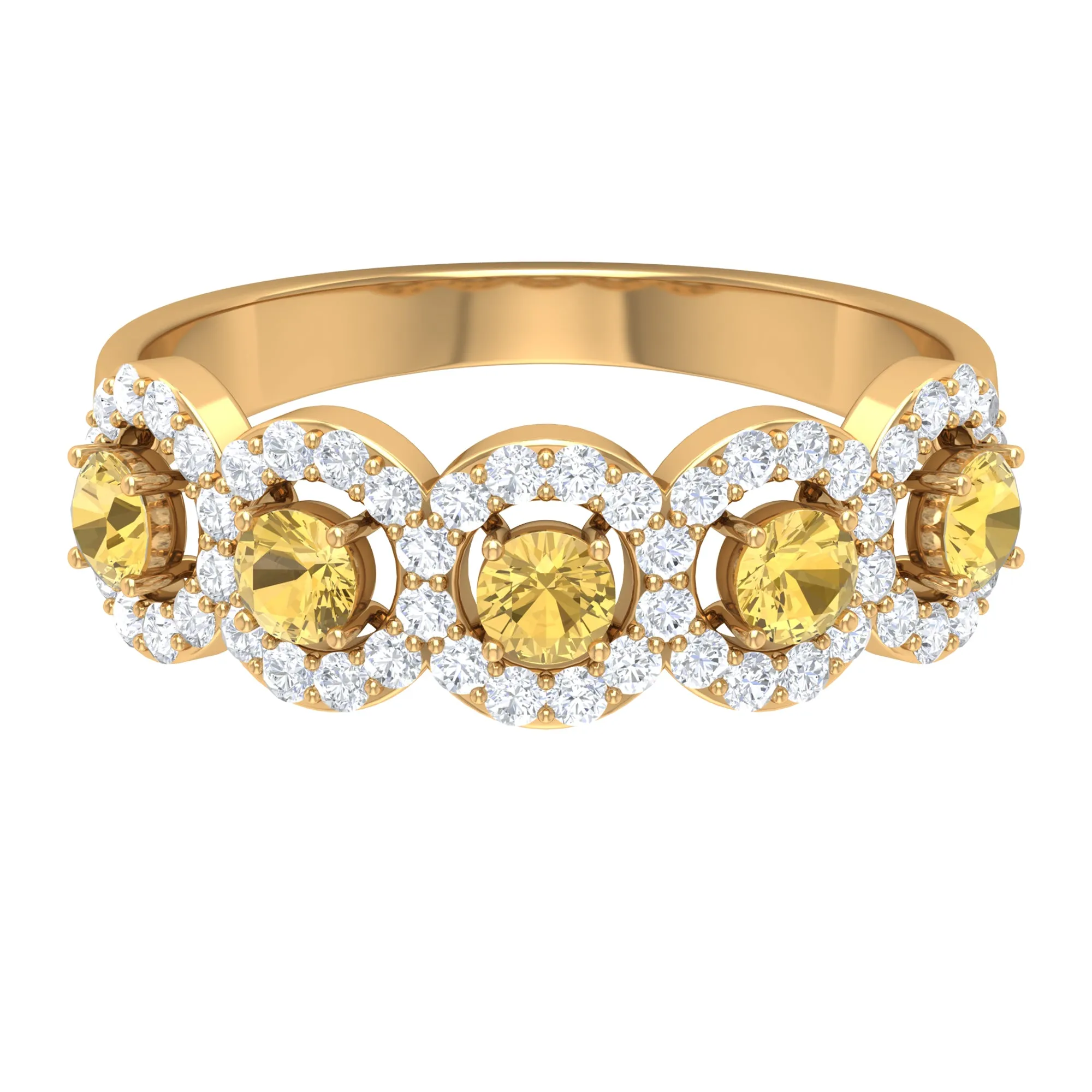 Certified Citrine and Diamond Classic Halo Half Eternity Band Ring