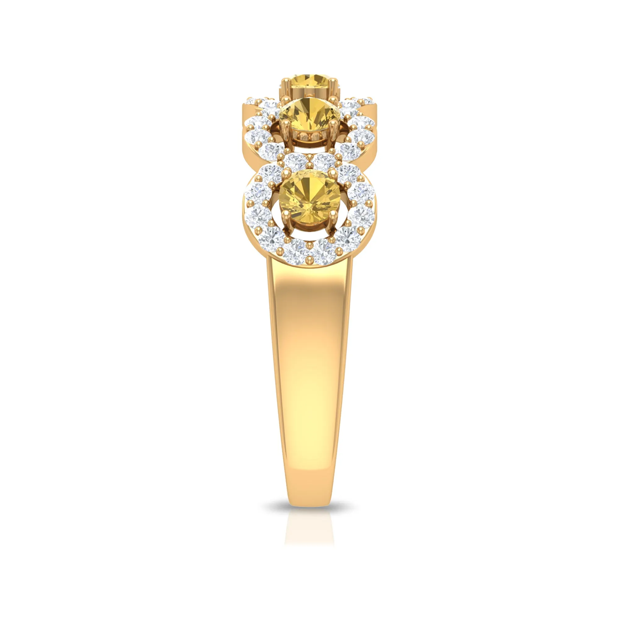 Certified Citrine and Diamond Classic Halo Half Eternity Band Ring